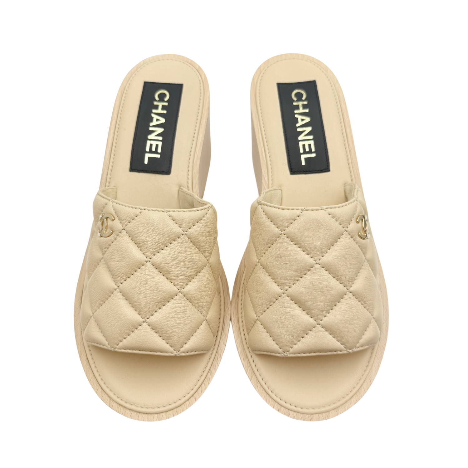 Chanel CC Platform Espadrilles Beige