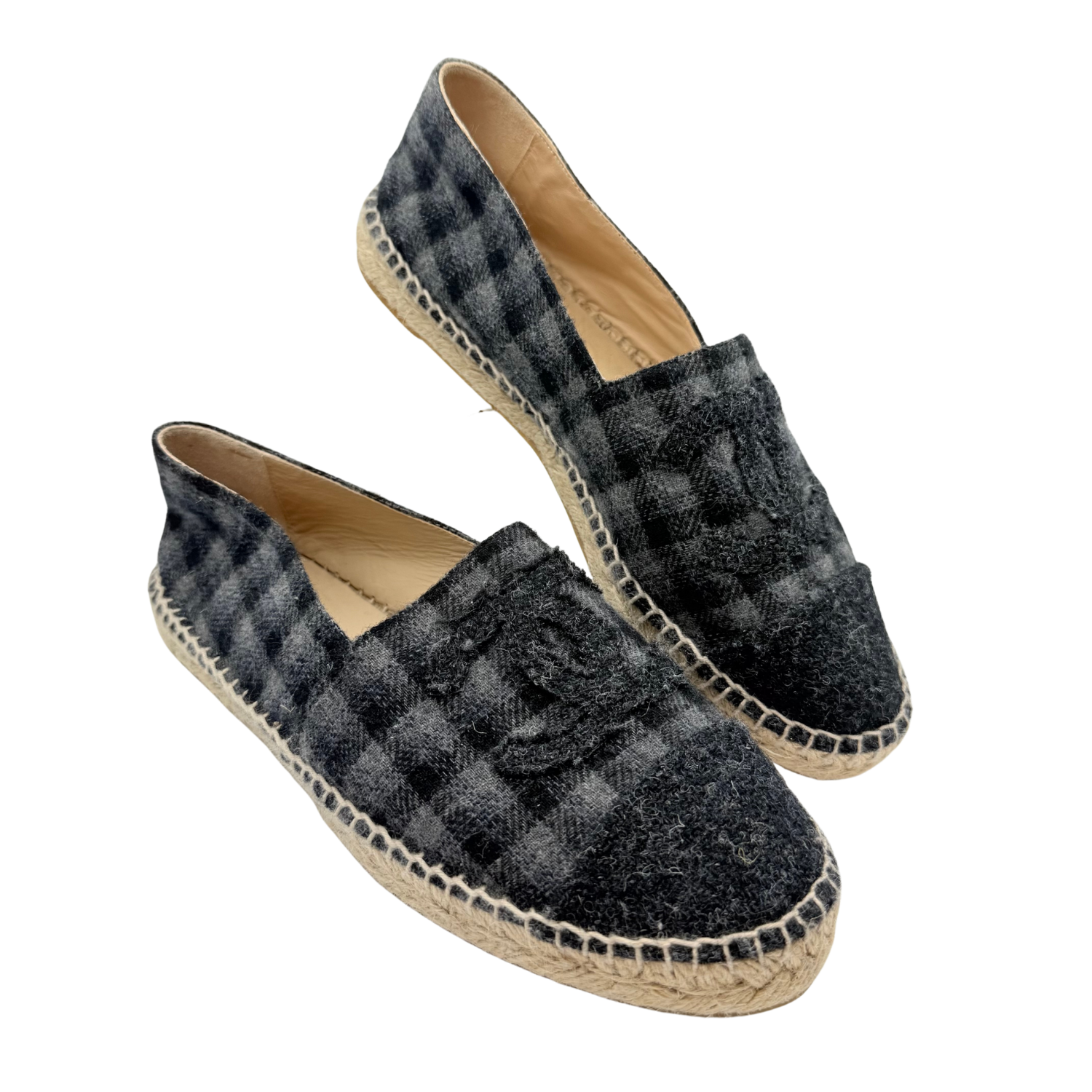 Chanel CC Flannel Tweed Espadrilles Black Grey