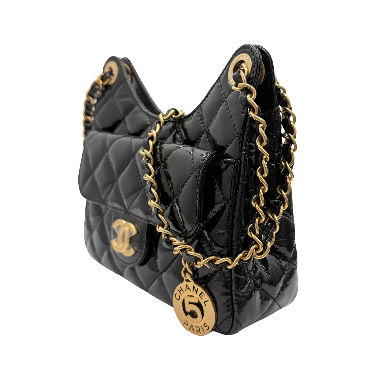 Mini Patent Leather Wave Hobo Bag Black
