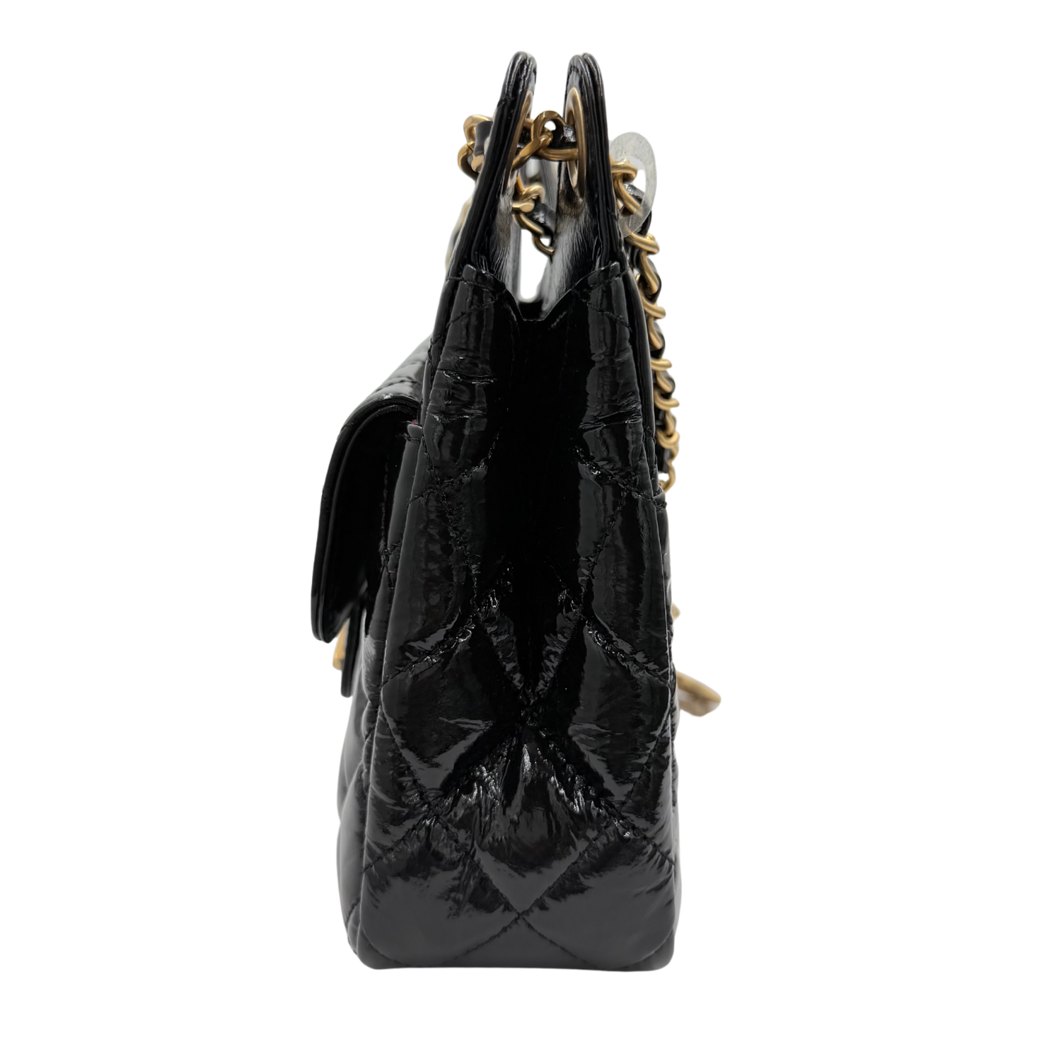 Mini Patent Leather Wave Hobo Bag Black