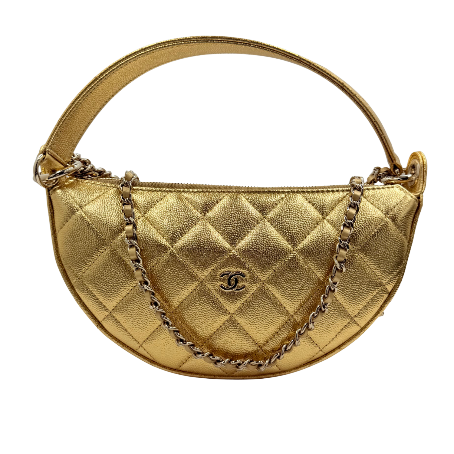 Caviar Quilted Clutch With Chain Gold