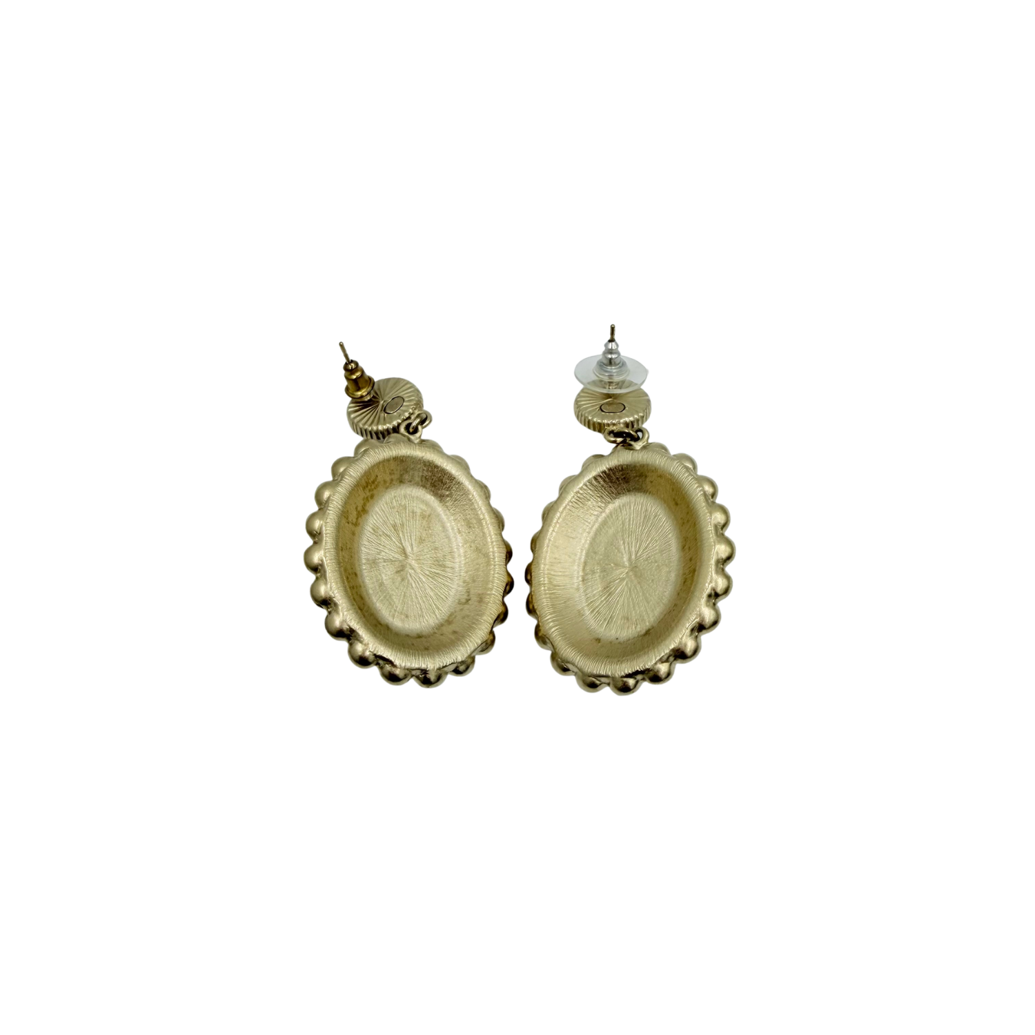 Chanel Black Enamel, Gold Metal, and Imitation Pearl CC Oval Drop Earrings