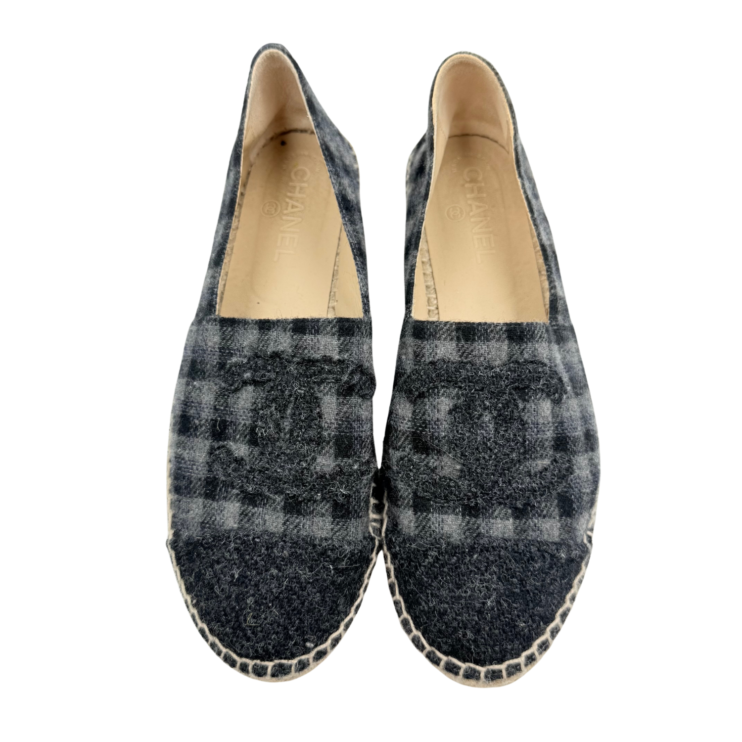 Chanel CC Flannel Tweed Espadrilles Black Grey