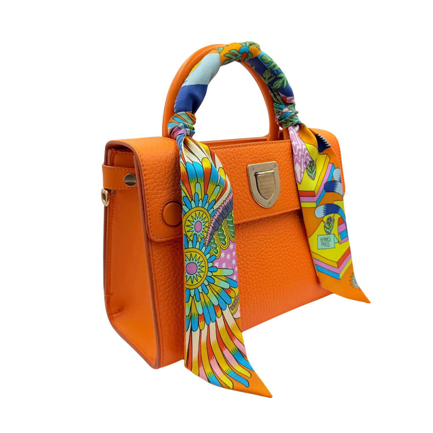 Christian Dior Mini Leather Diorever Crossbody Bag with Top Handle Orange (Comes with Hermès Twilly)