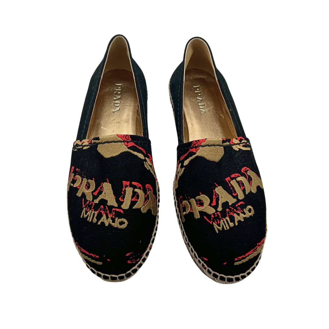 Prada Embroidered Canvas Espadrilles