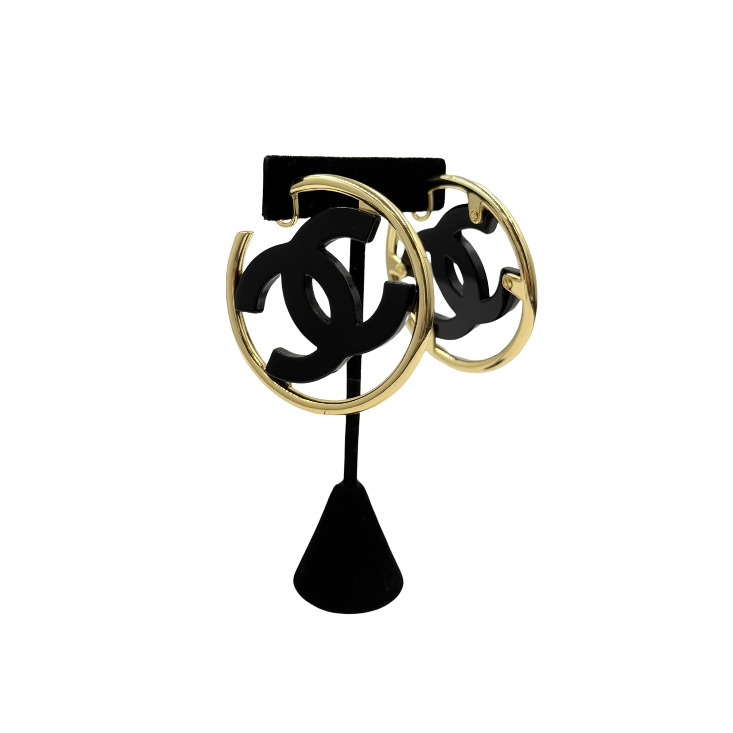 Vintage 24k Gold Plated CC Black Clip On Hoops