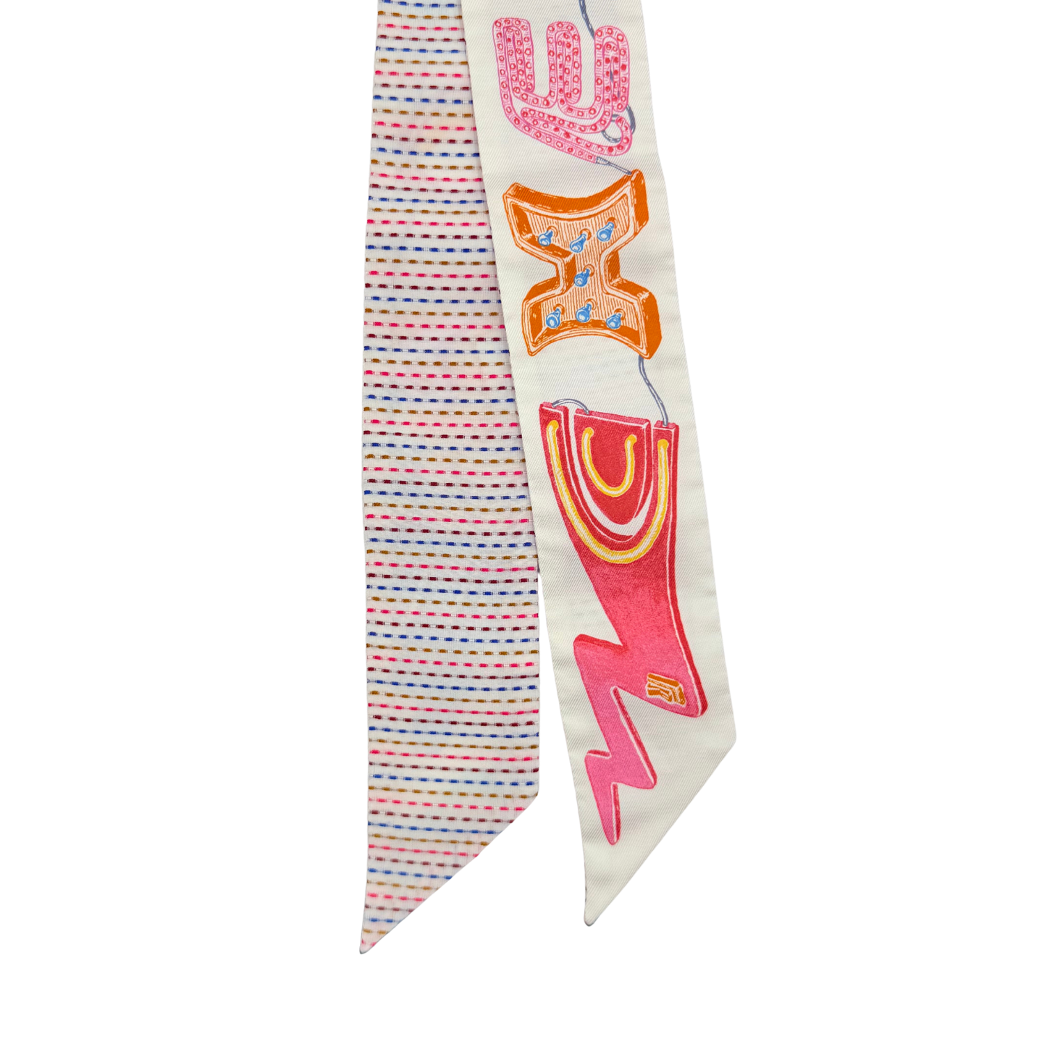 "Chevaloscope Pointille" White Silk Twilly Pair