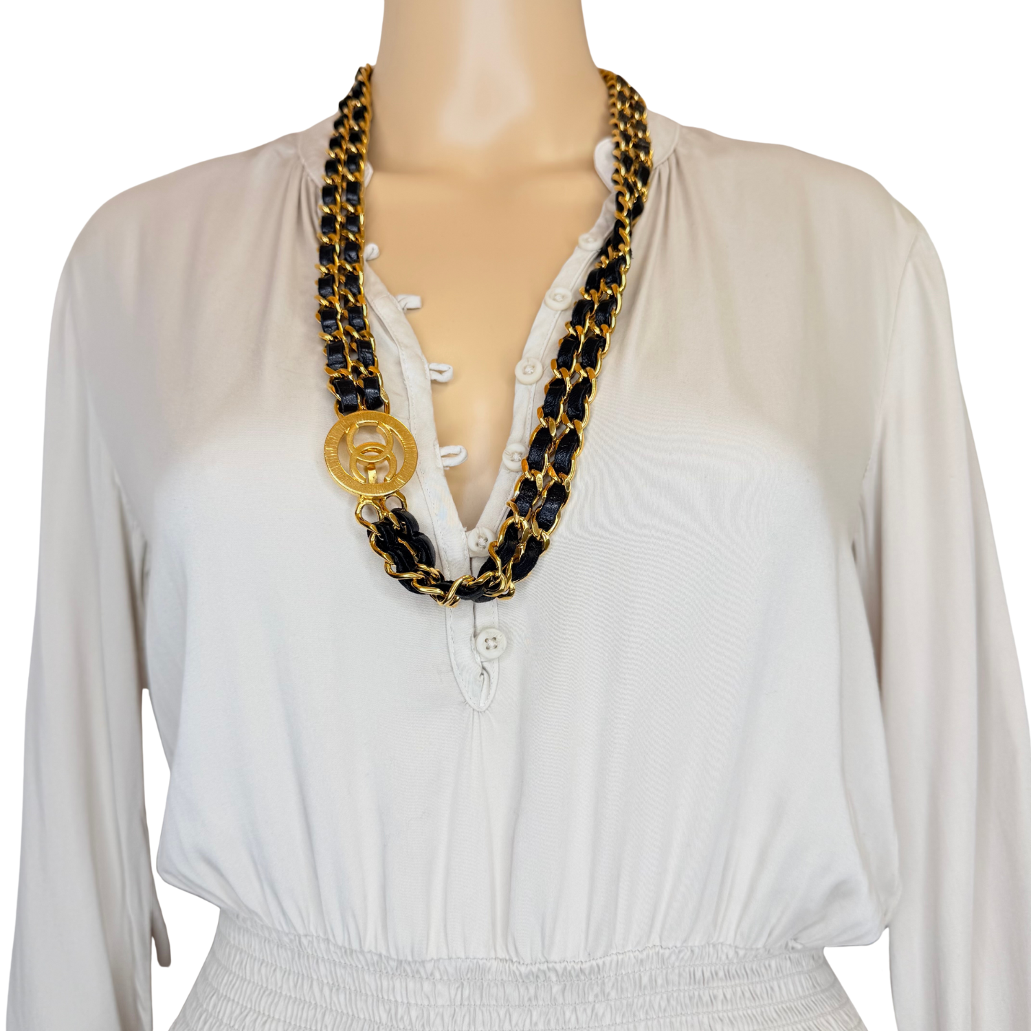 Chanel Vintage 1994 Interlocking CC Belt/Necklace Black and Gold