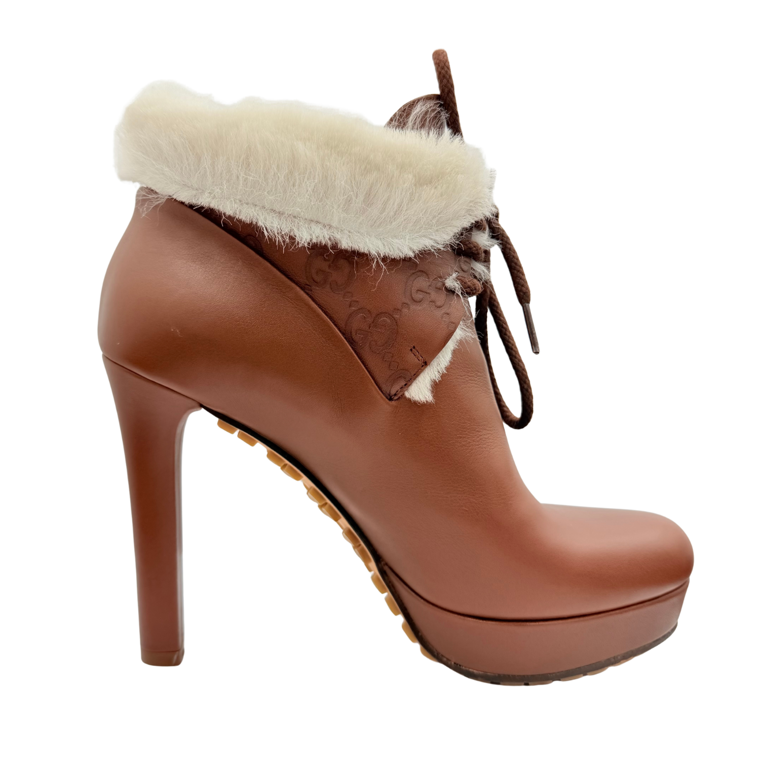 Gucci GG Leather Lace-Up Booties Brown