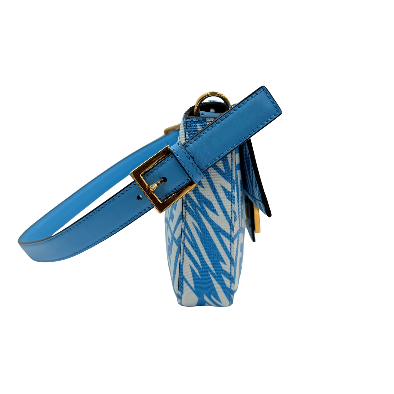 Fendi X SARAH COLEMAN Glazed Canvas Vitello King FF Vertigo Baguette 1997 Cyber Blue White