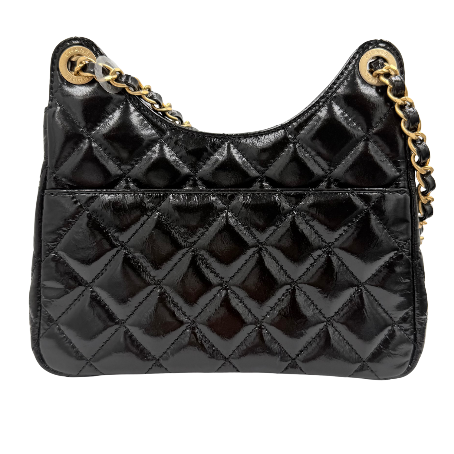 Mini Patent Leather Wave Hobo Bag Black