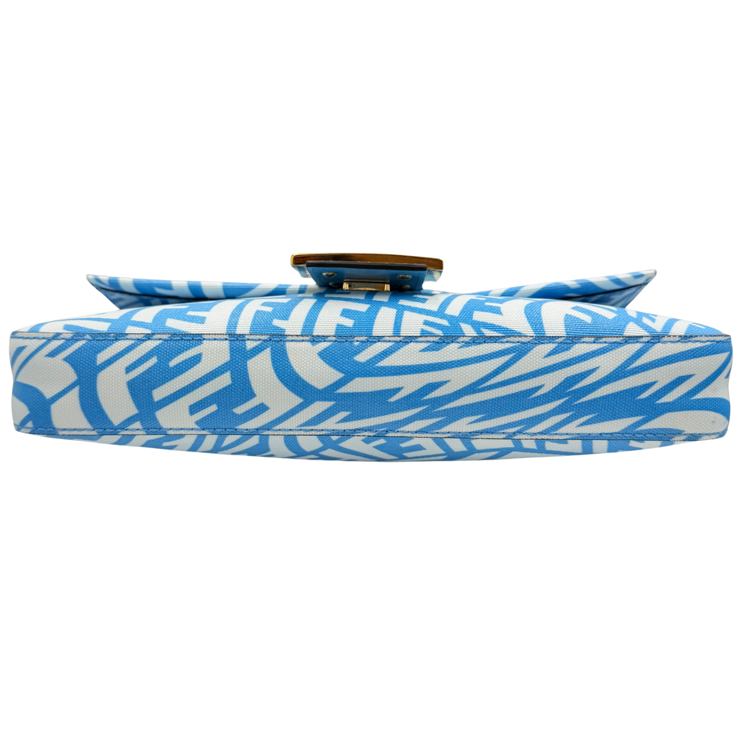 Fendi X SARAH COLEMAN Glazed Canvas Vitello King FF Vertigo Baguette 1997 Cyber Blue White