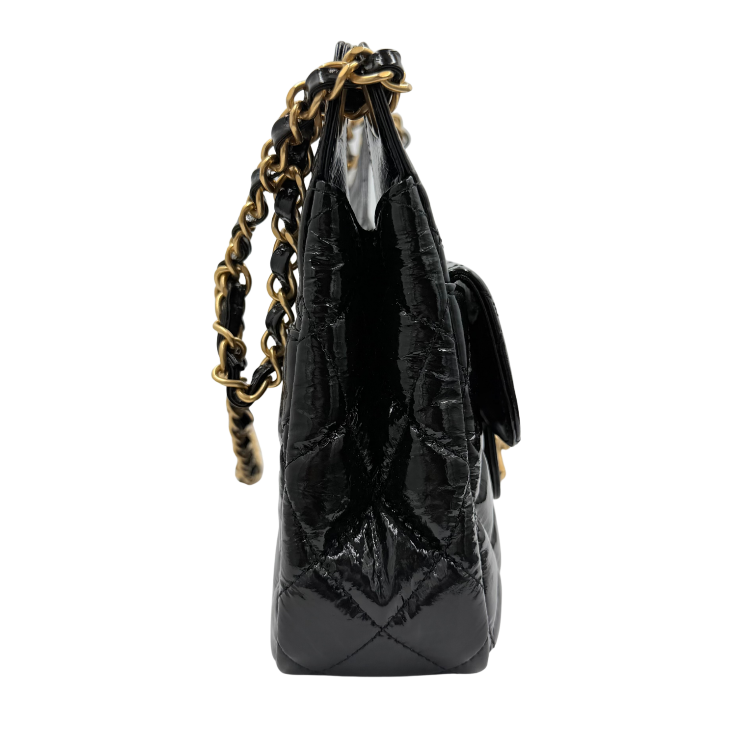 Mini Patent Leather Wave Hobo Bag Black