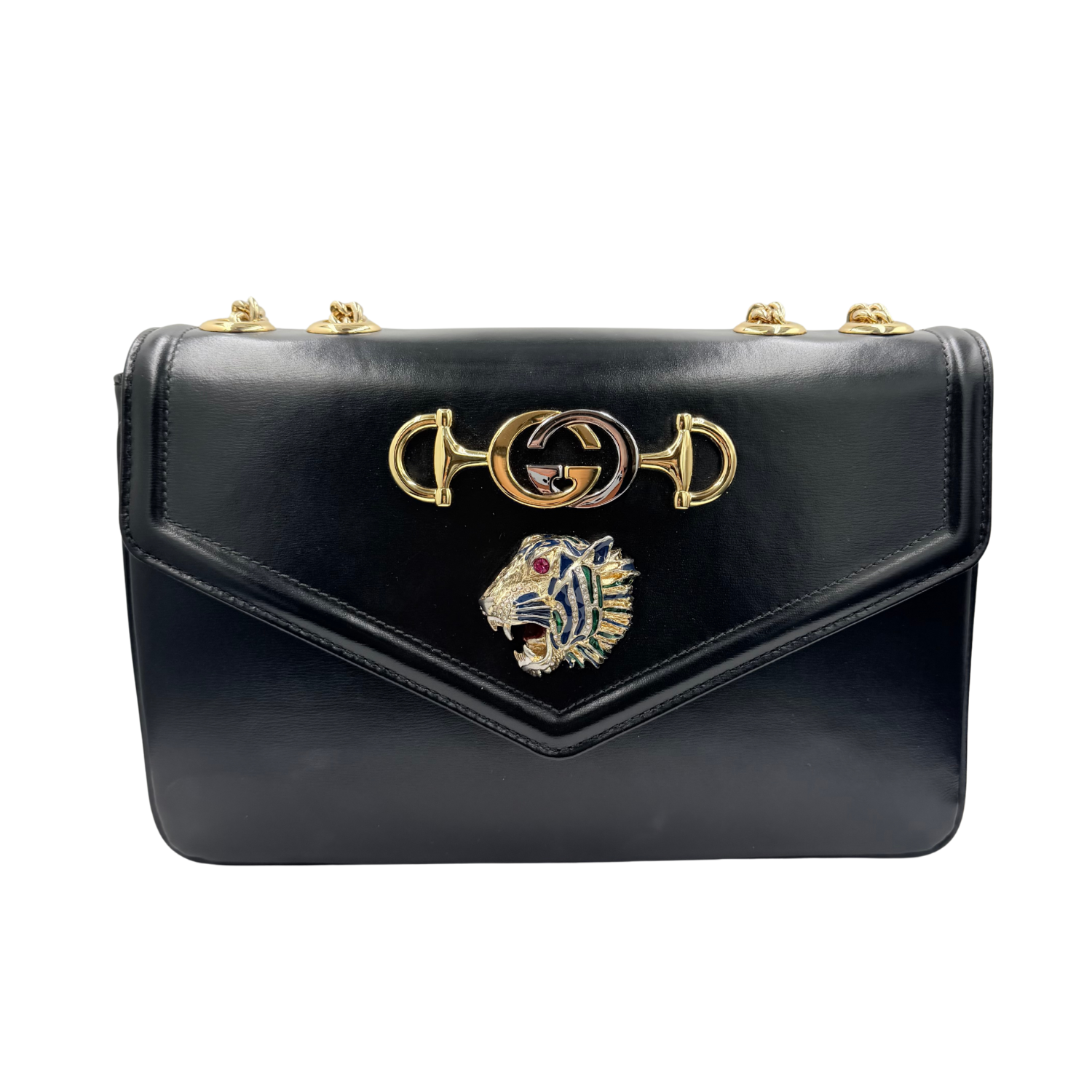 Gucci Medium Rajah Lion Head Shoulder Bag Black