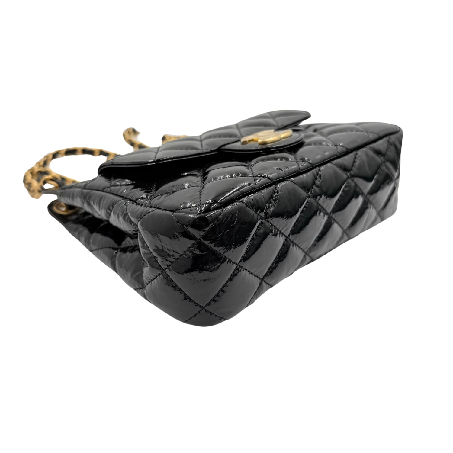 Mini Patent Leather Wave Hobo Bag Black