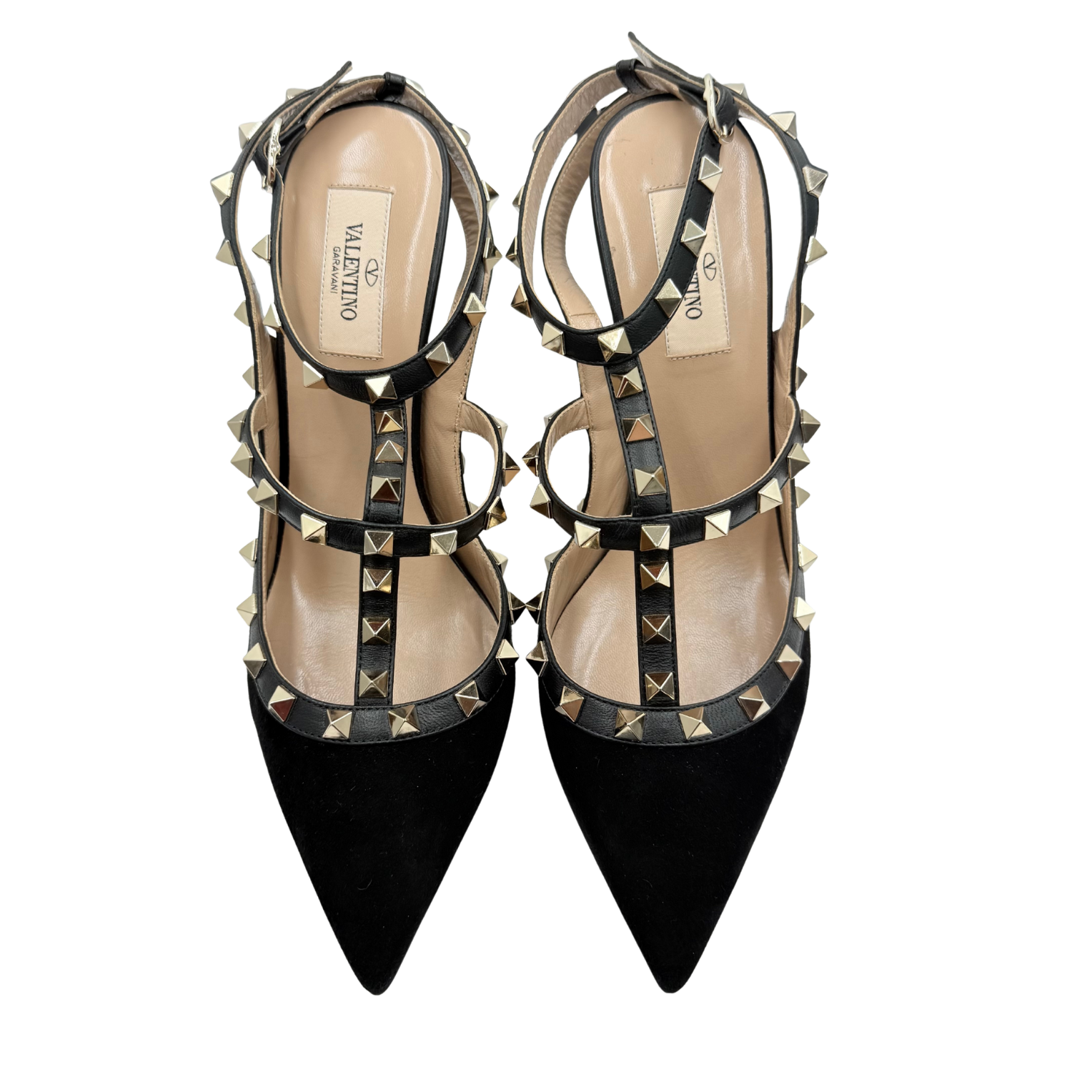 Valentino Rockstud Accents Velvet T-Strap Pumps Black