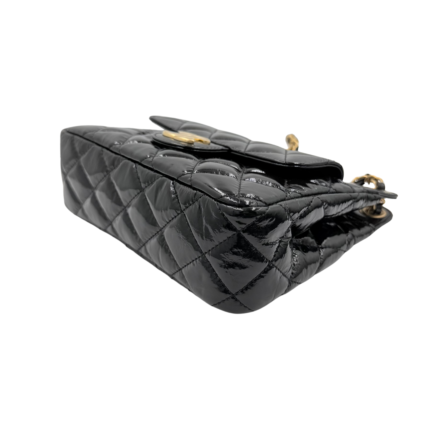 Mini Patent Leather Wave Hobo Bag Black
