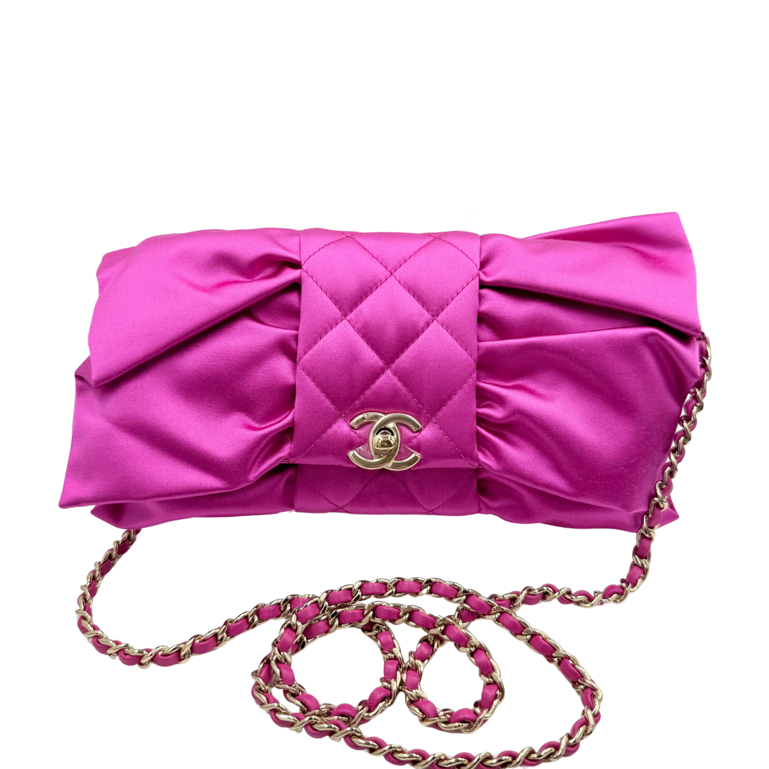 Chanel Quilted Bow Clutch Fuschia