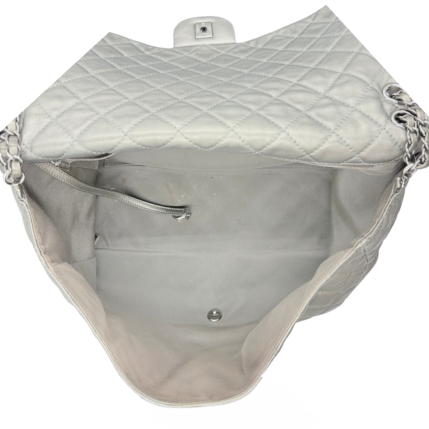 Chanel CC Quilted XXL Airline Flap Bag Silver