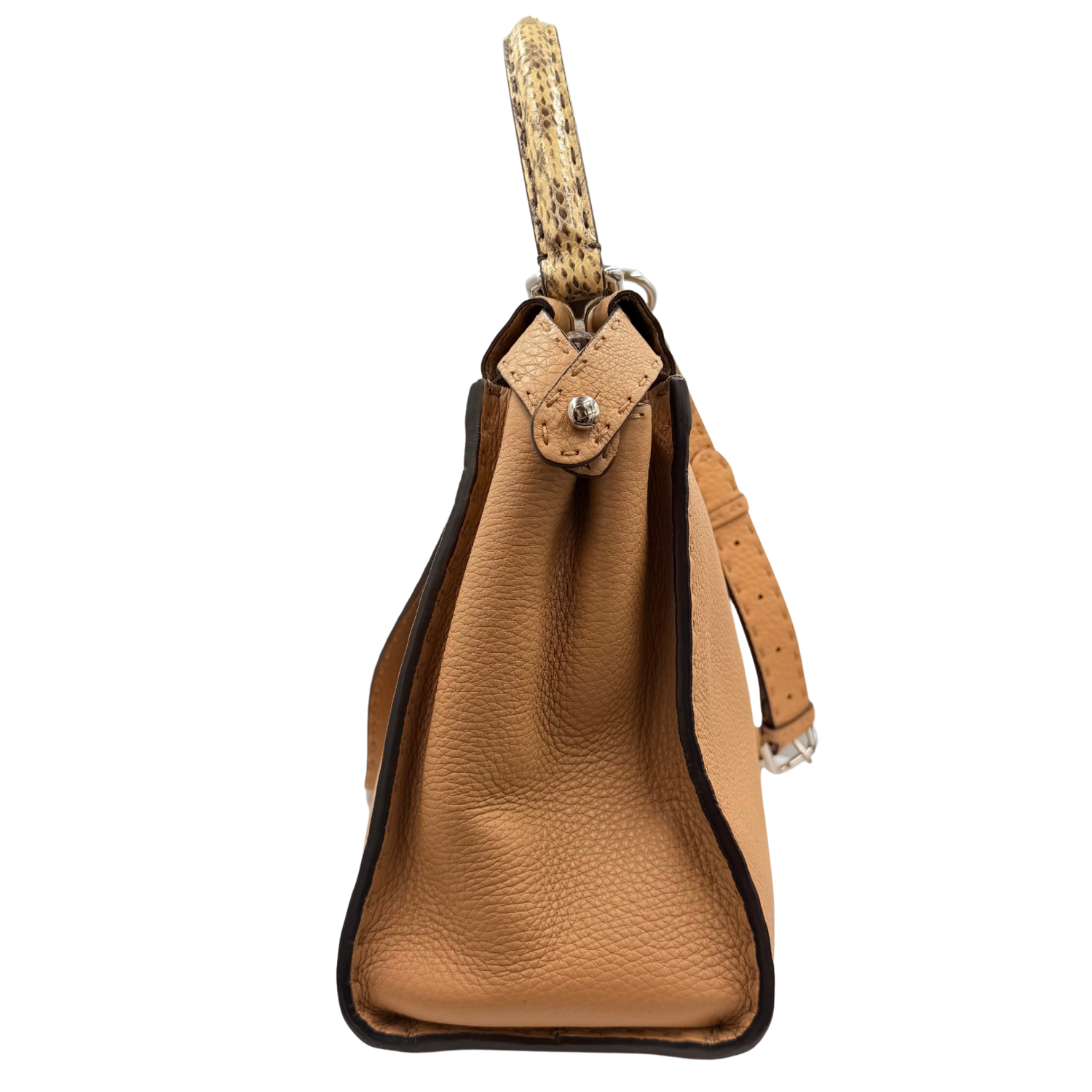 Fendi Cuoio Romano Selleria Bi-Color Small Peekaboo Iconic Satchel Mou Milk with Python Handle