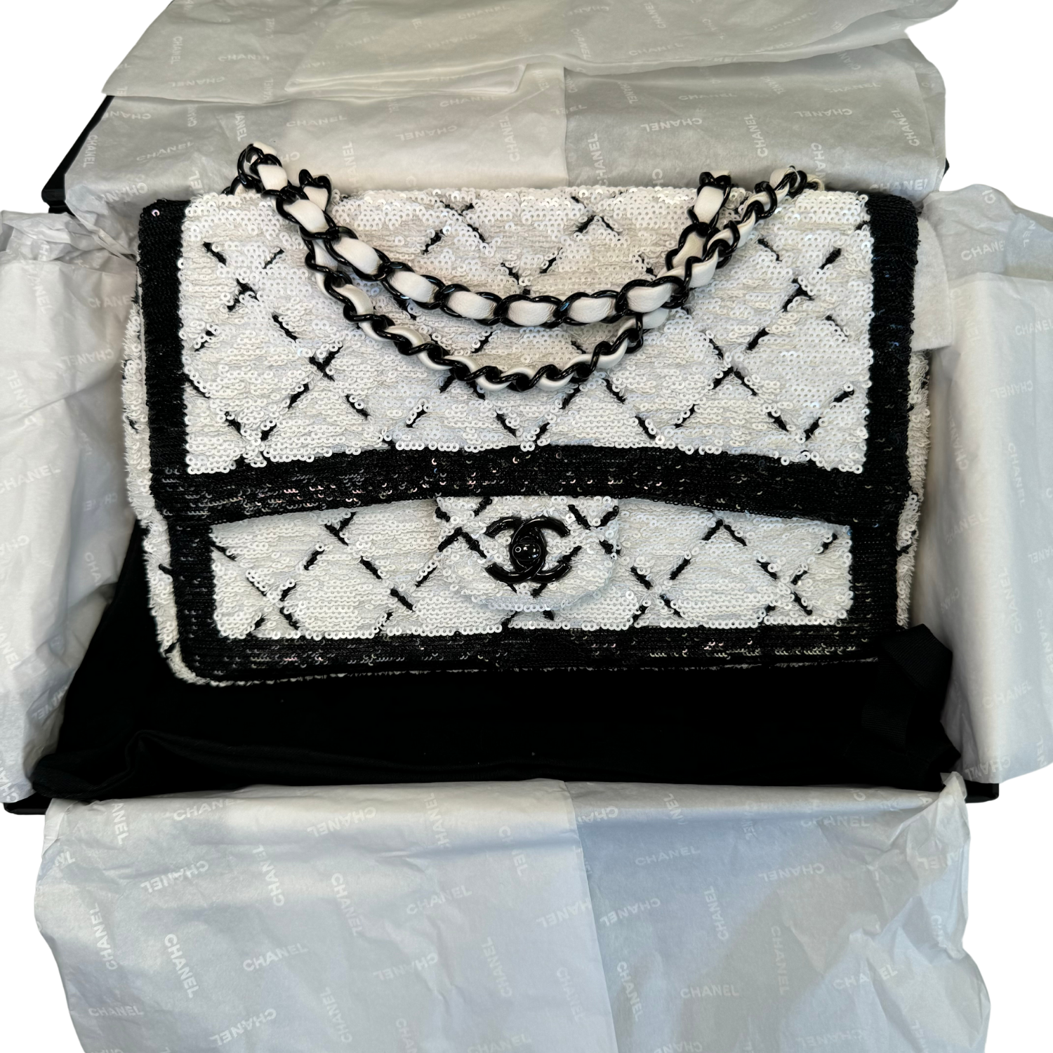 Chanel Mini Rectangular Flap White Sequin Bag