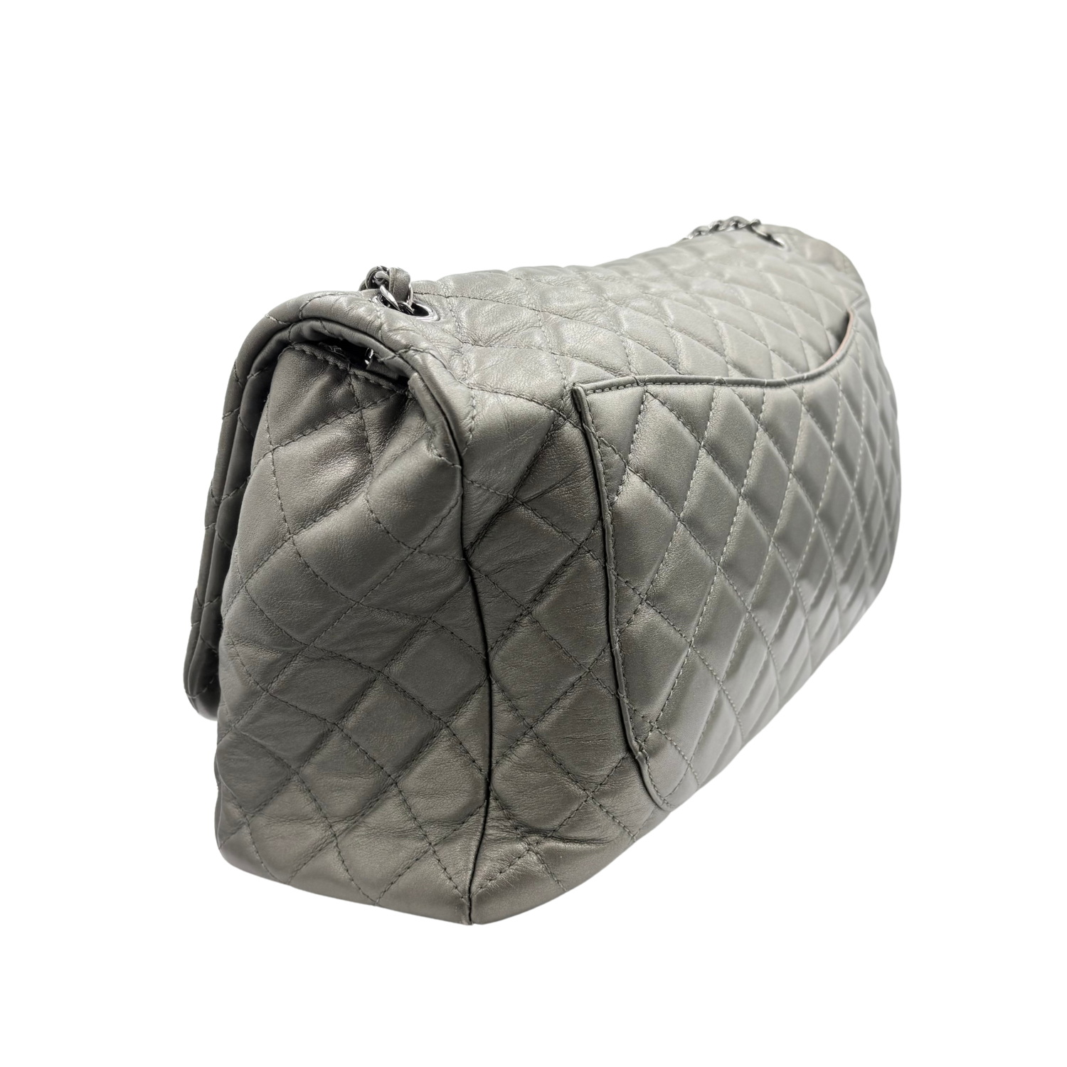 Chanel CC Quilted XXL Airline Flap Bag Silver