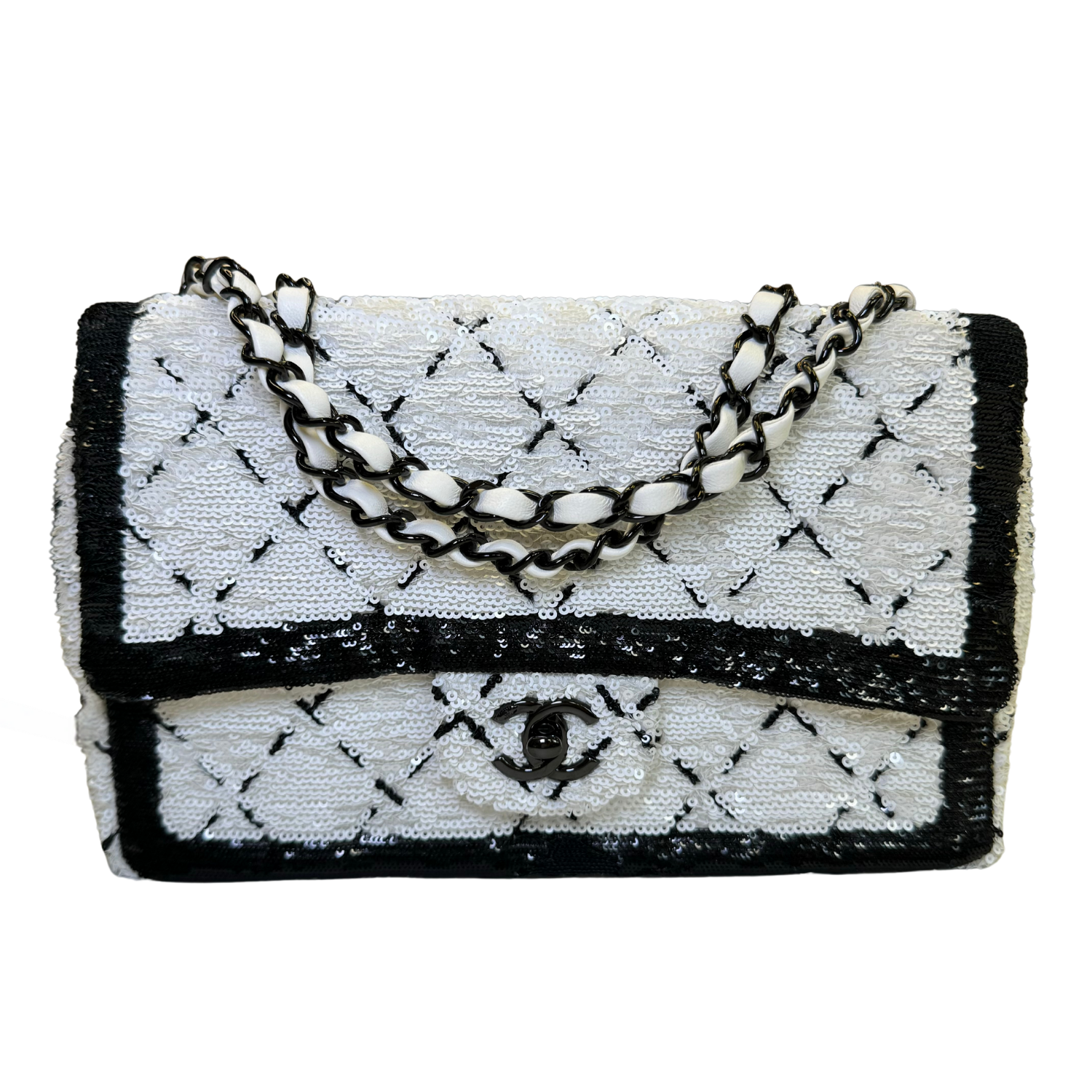 Chanel Mini Rectangular Flap White Sequin Bag