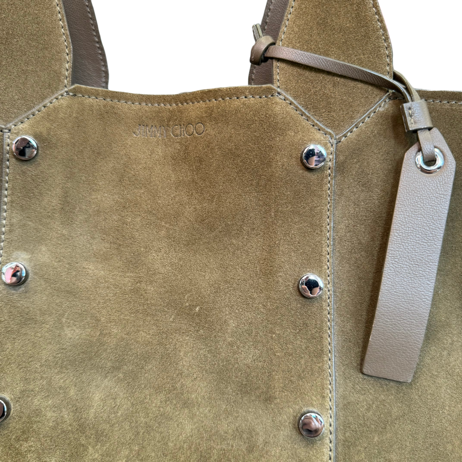 Jimmy Choo Lockett Suede & Metal Shopper Green Olive Steel Shopper Tote