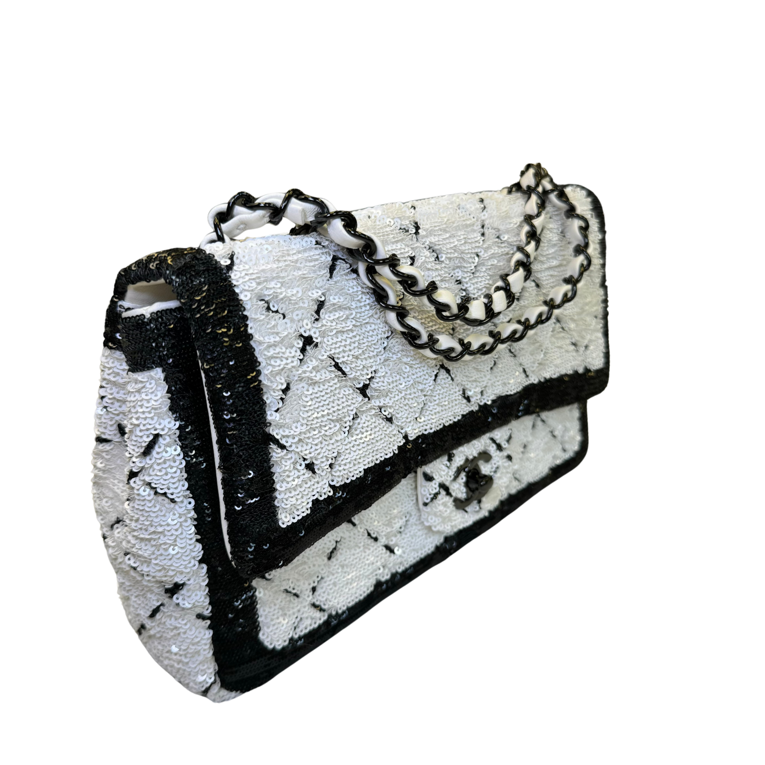 Chanel Mini Rectangular Flap White Sequin Bag