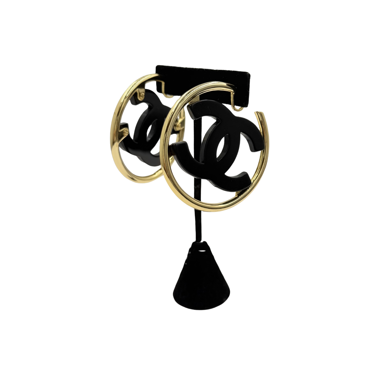 Vintage 24k Gold Plated CC Black Clip On Hoops