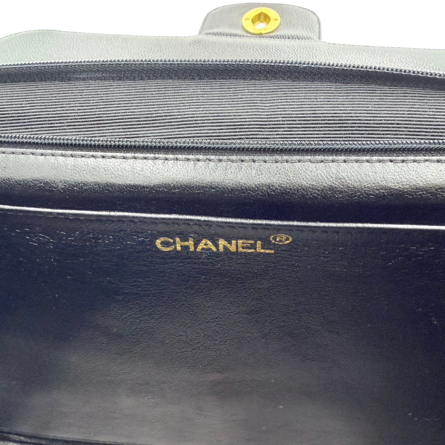 Chanel Vintage Caviar Chevron Leather XL Jumbo Flap Black