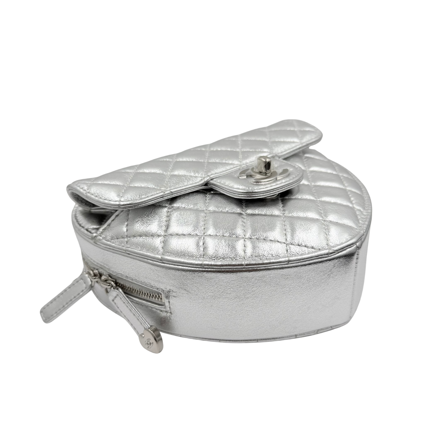 Chanel Large Lambskin Quilted CC In Love Heart Bag Silver