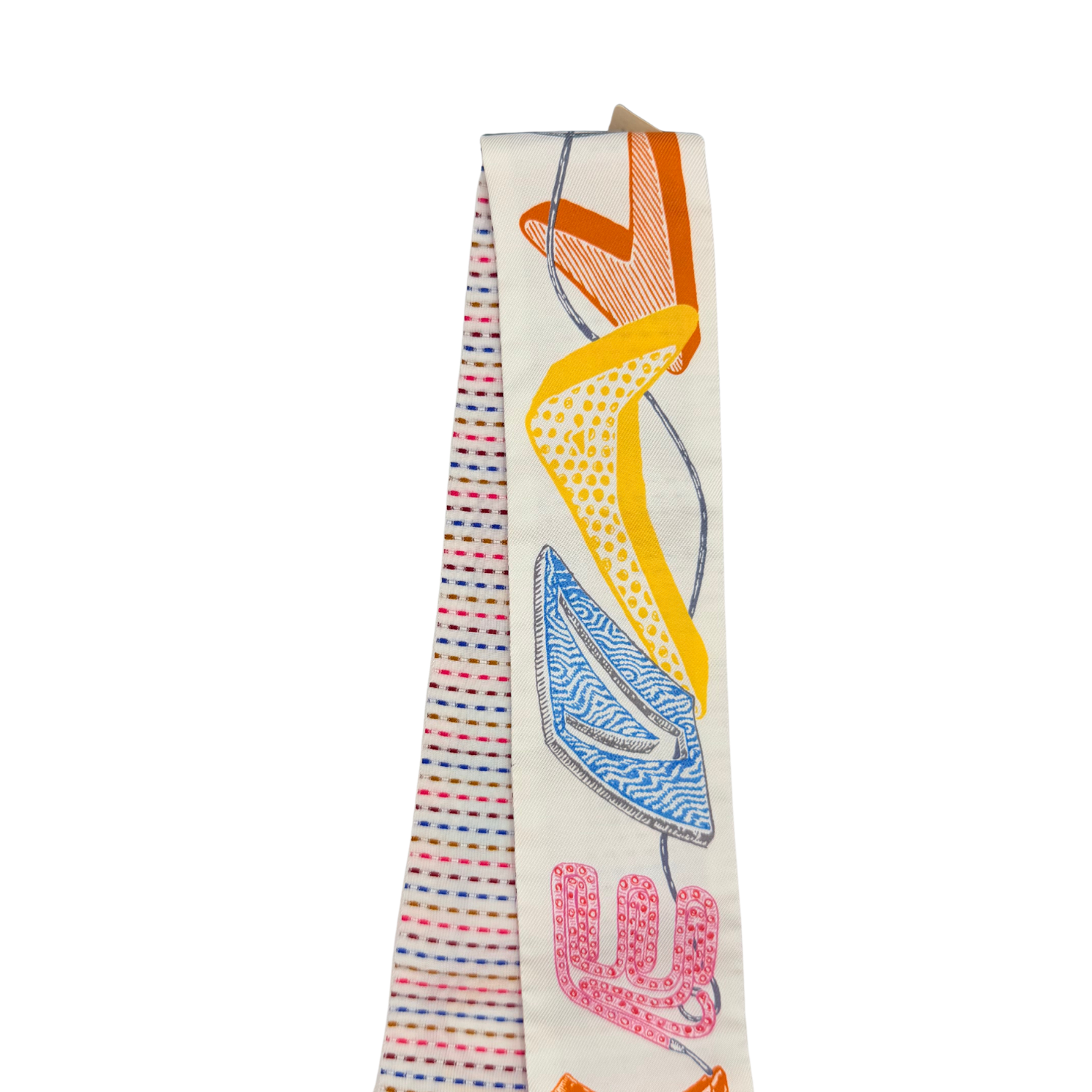 "Chevaloscope Pointille" White Silk Twilly Pair