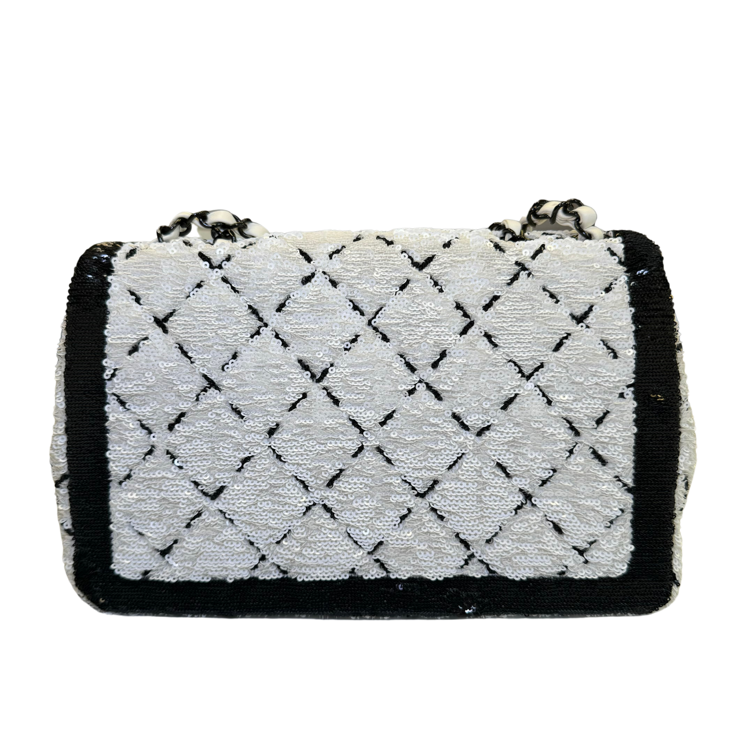 Chanel Mini Rectangular Flap White Sequin Bag