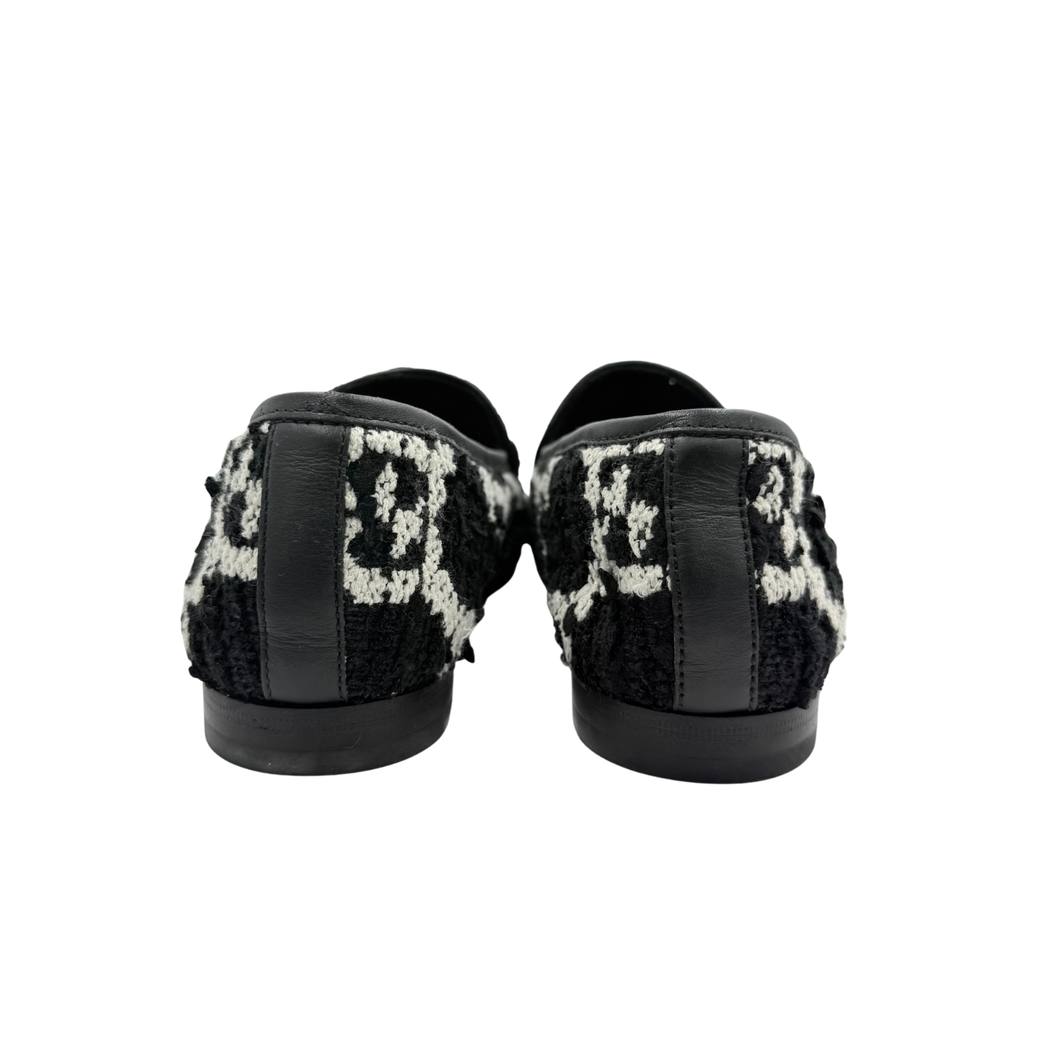 Gucci Brixton Apron-Toe Horsebit Tweed Loafers Black and White