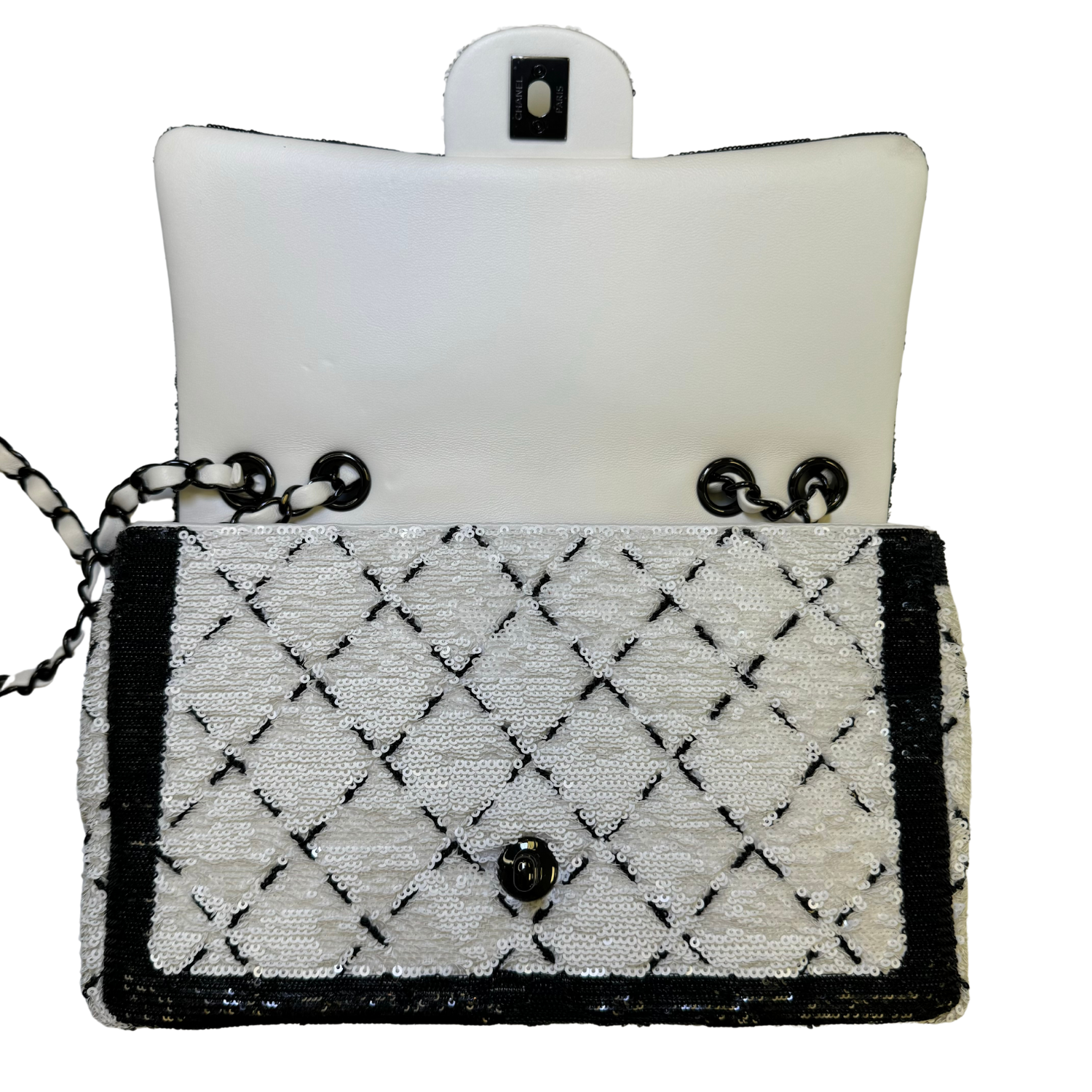 Chanel Mini Rectangular Flap White Sequin Bag