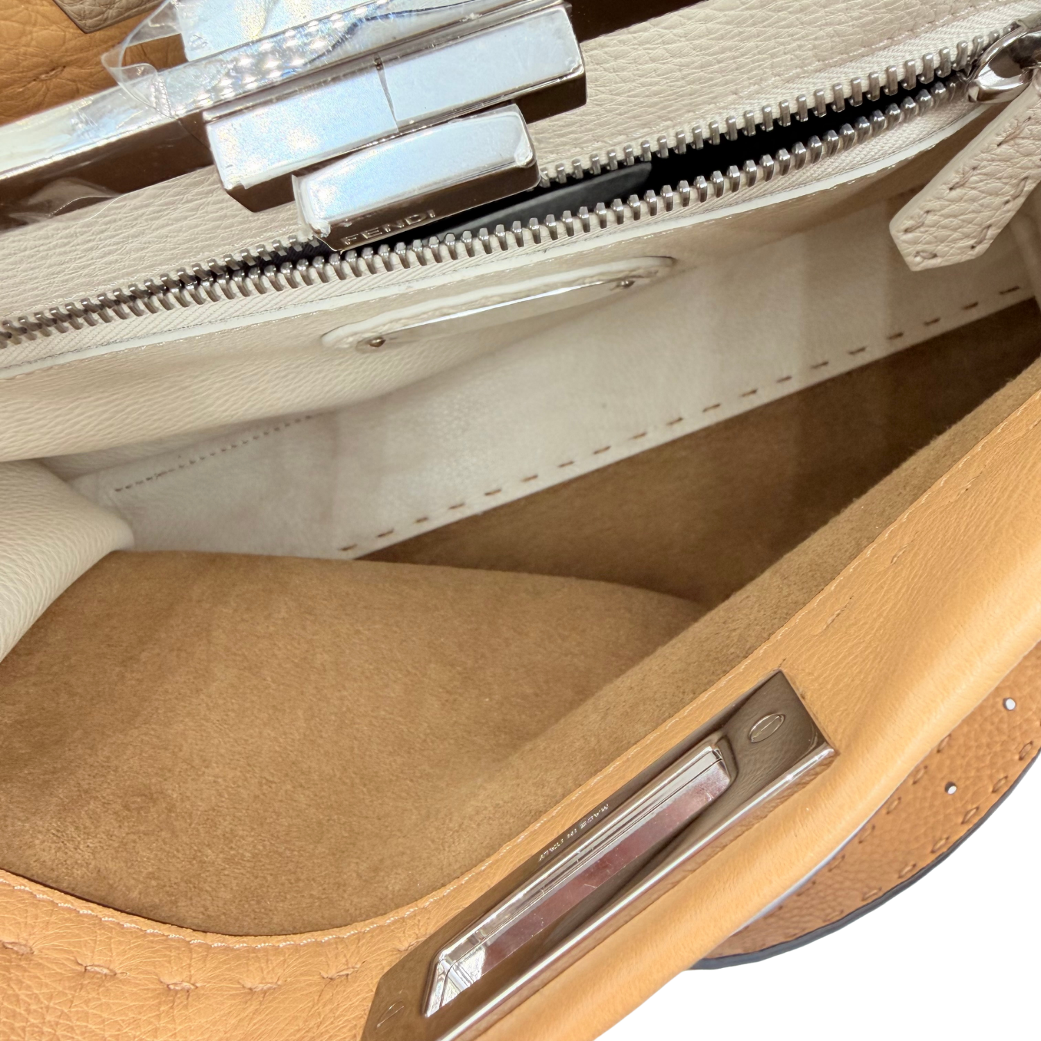 Fendi Cuoio Romano Selleria Bi-Color Small Peekaboo Iconic Satchel Mou Milk with Python Handle