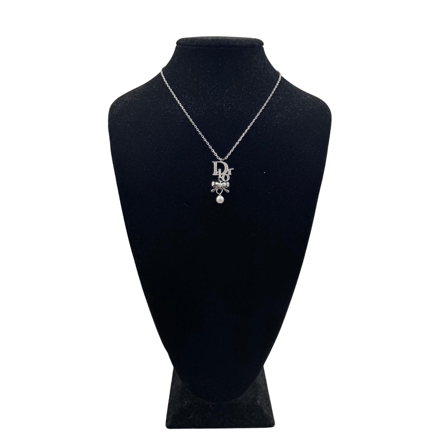 Crystal Pearl Bow Drop Necklace
