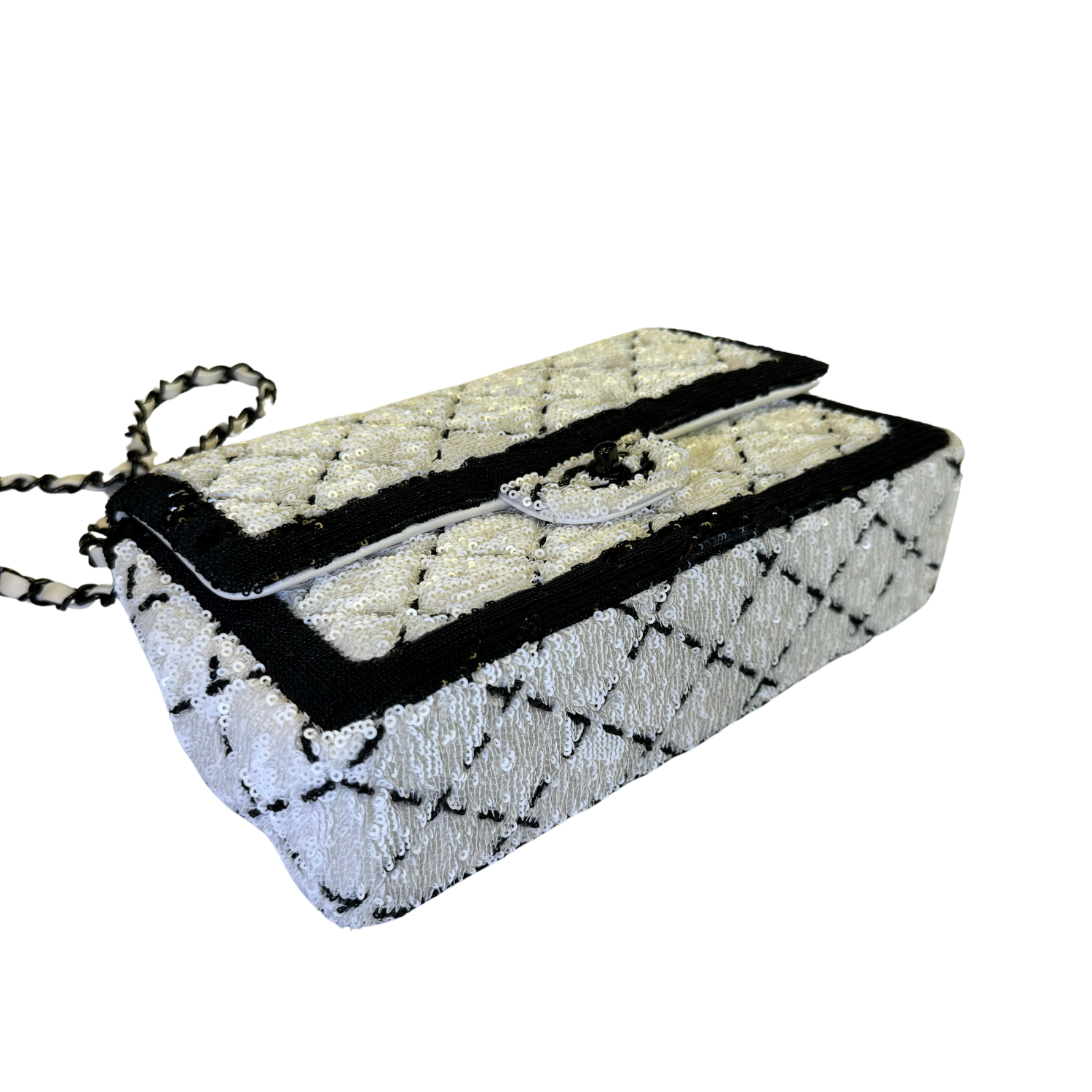 Chanel Mini Rectangular Flap White Sequin Bag