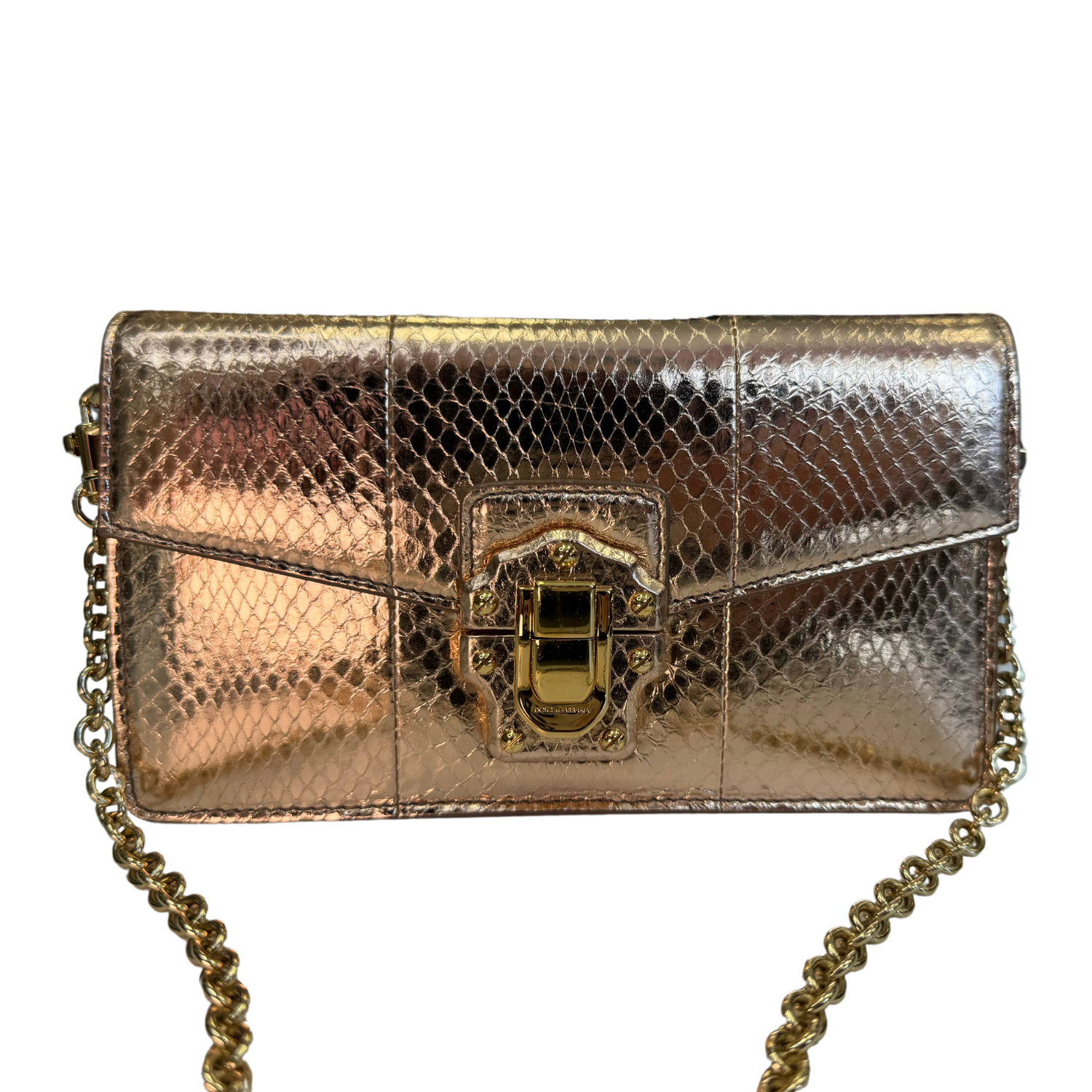 Dolce & Gabbana Metallic Rose Gold Lucia Chain Shoulder Bag