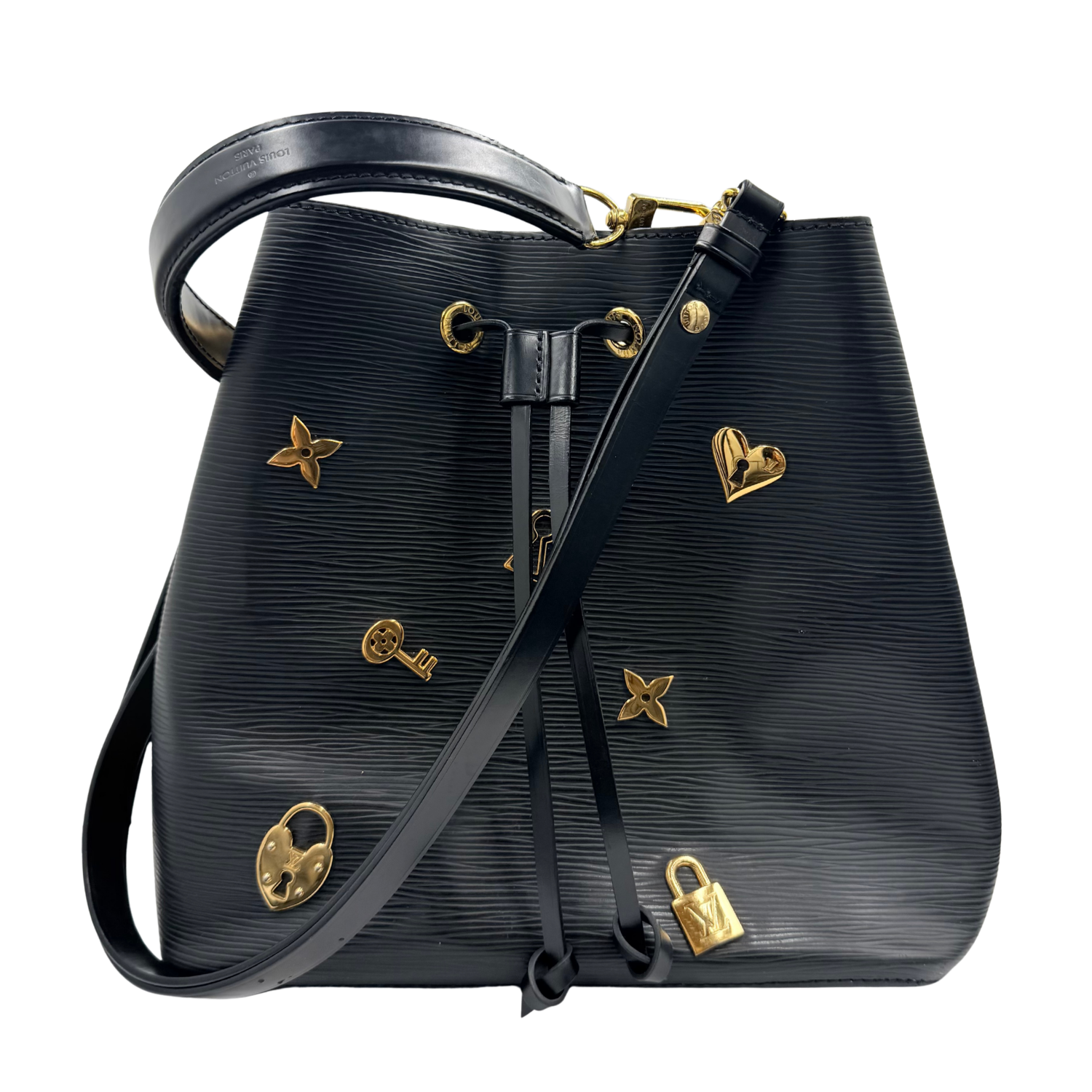 MM NeoNoe Love Lock Epi Leather Bucket Bag Black