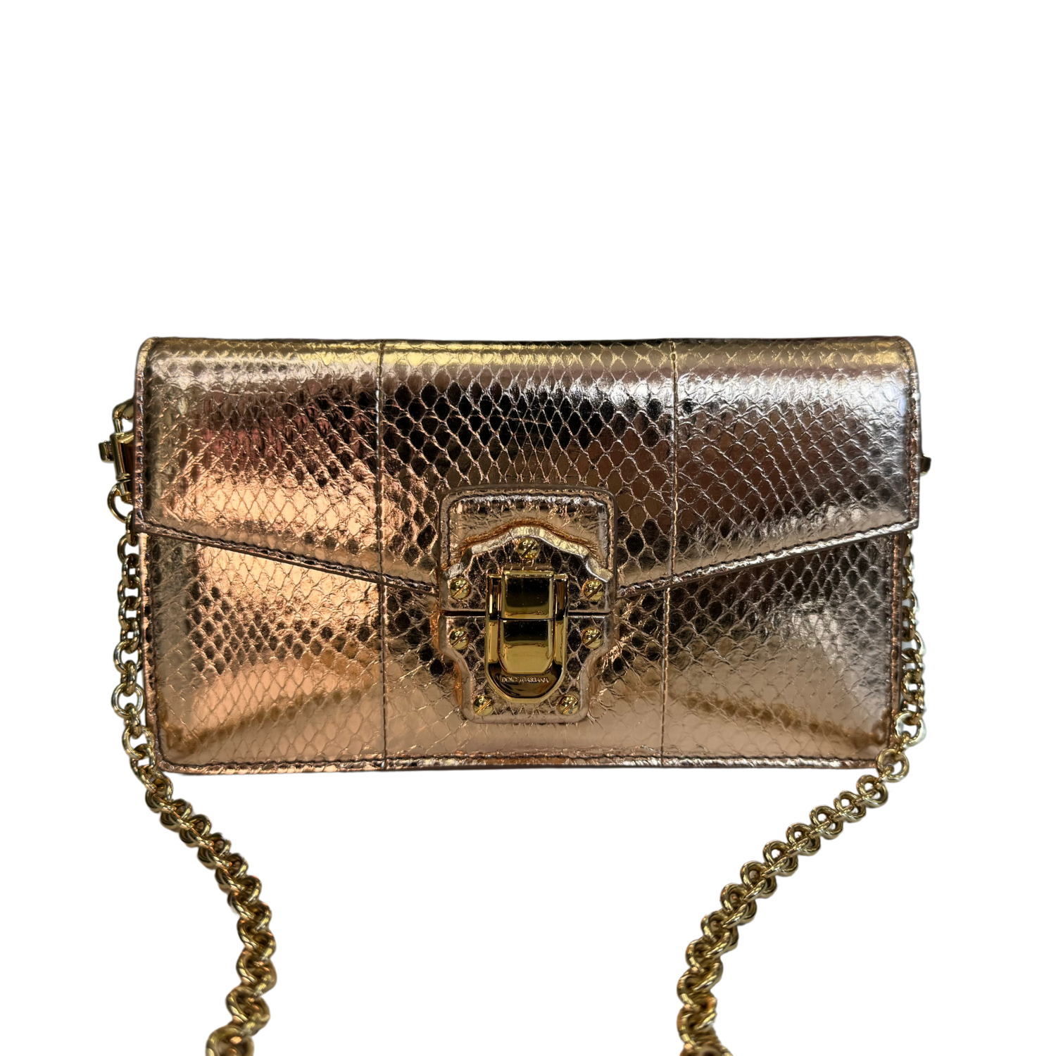 Dolce & Gabbana Metallic Rose Gold Lucia Chain Shoulder Bag