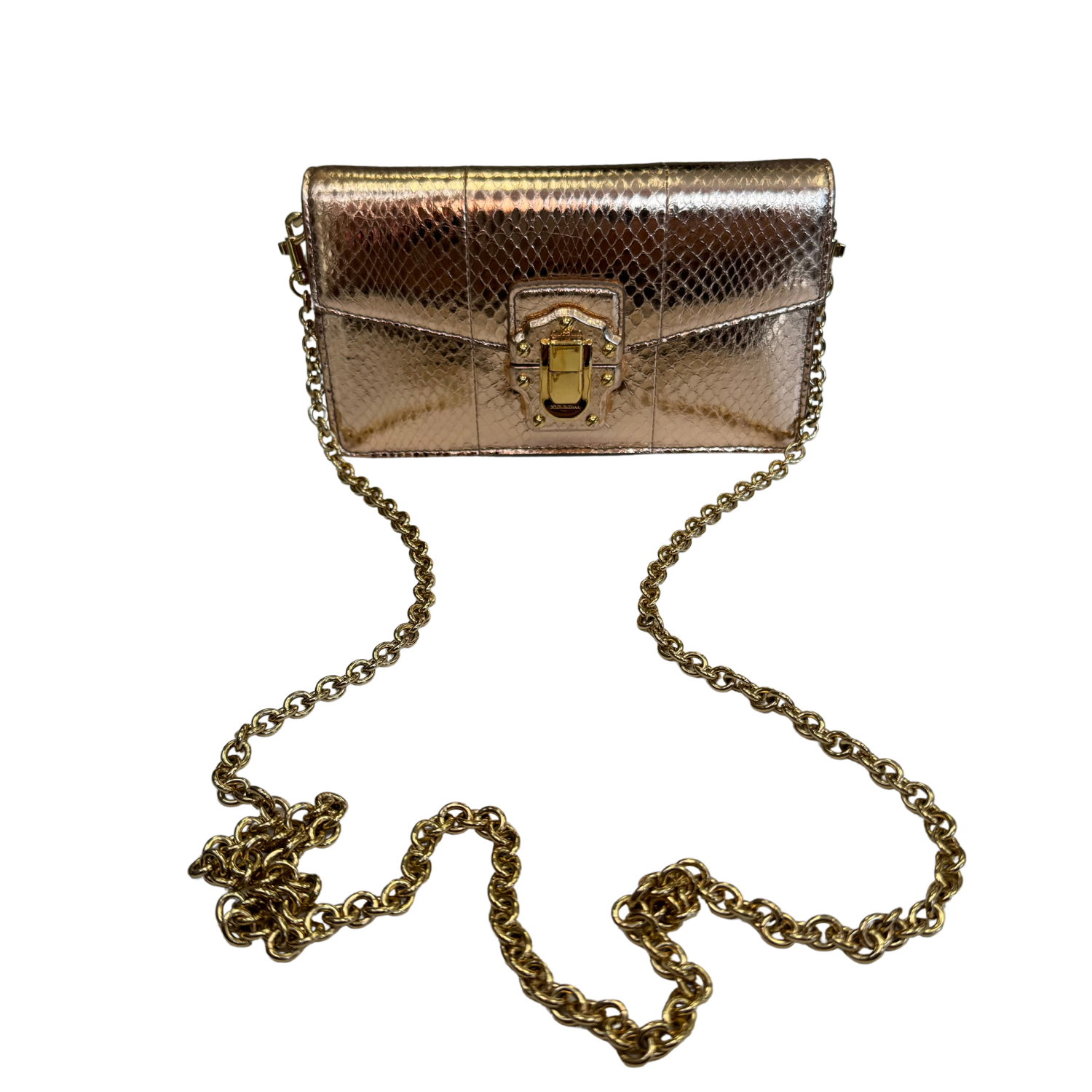 Dolce & Gabbana Metallic Rose Gold Lucia Chain Shoulder Bag