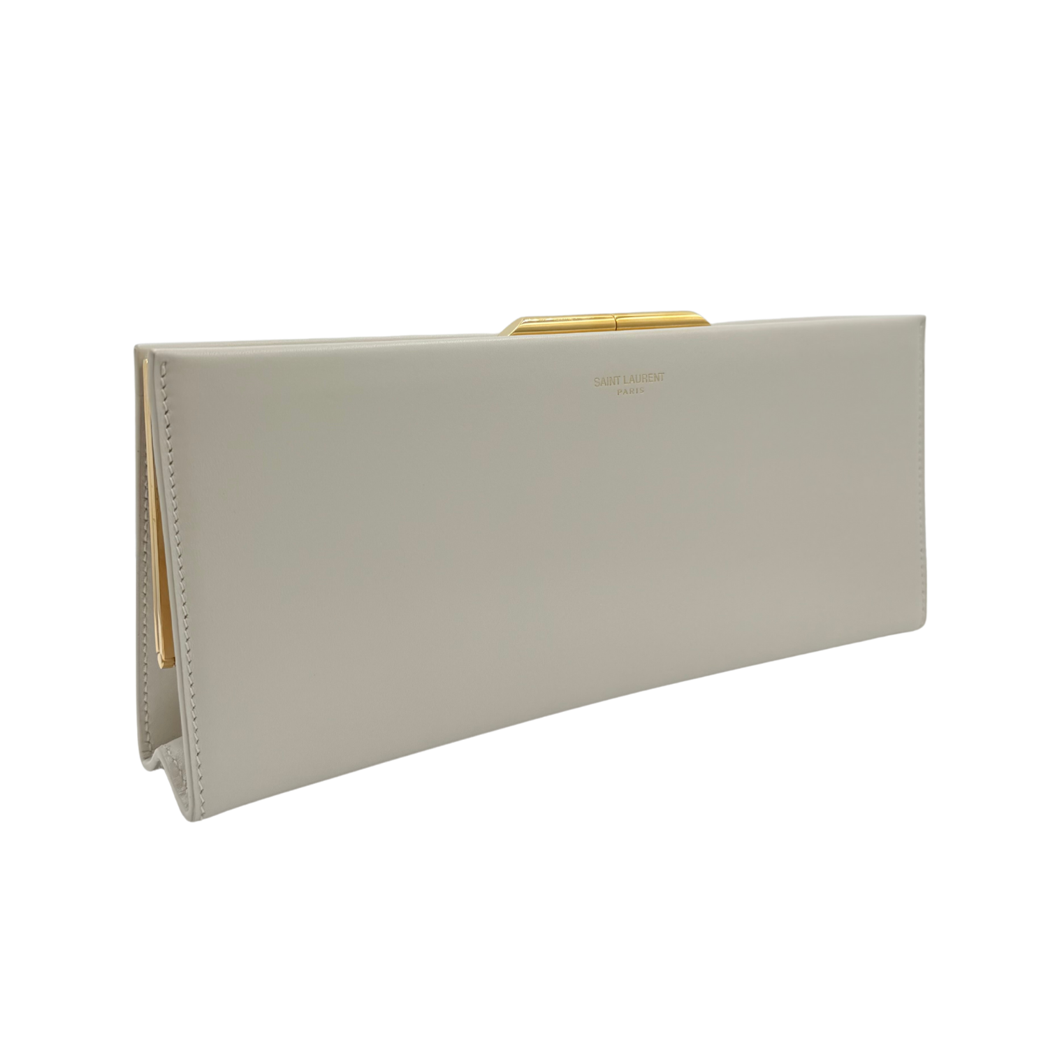 Saint Laurent Midnight Calfskin Clutch with Chain Gray