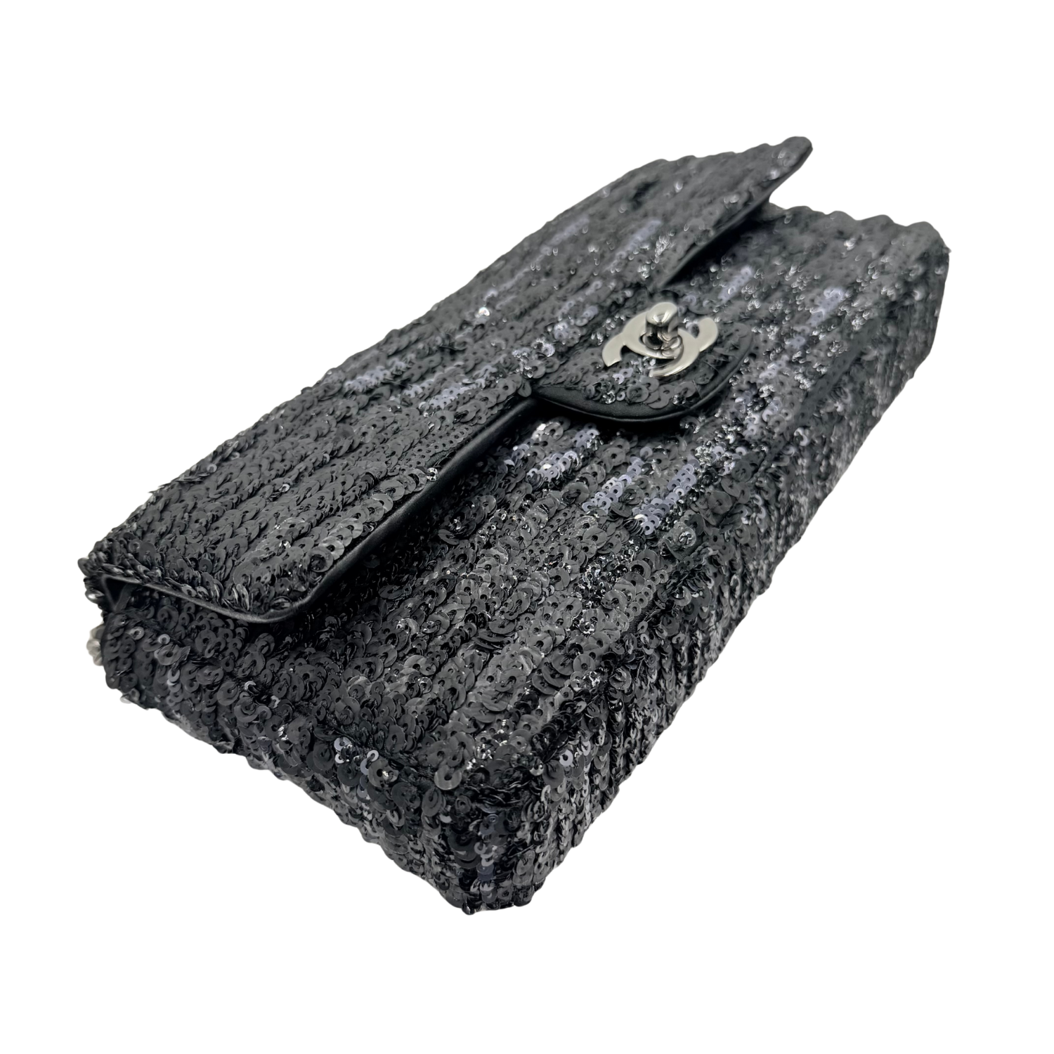 Chanel East West Flap Bag Black Sequin
