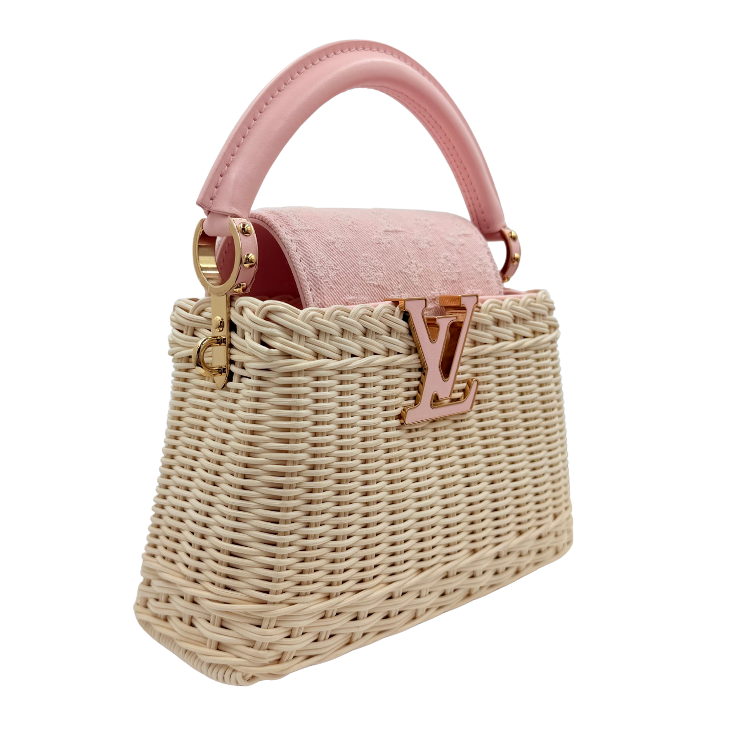 Louis Vuitton Mini Capucine Rattan and Denim Pink