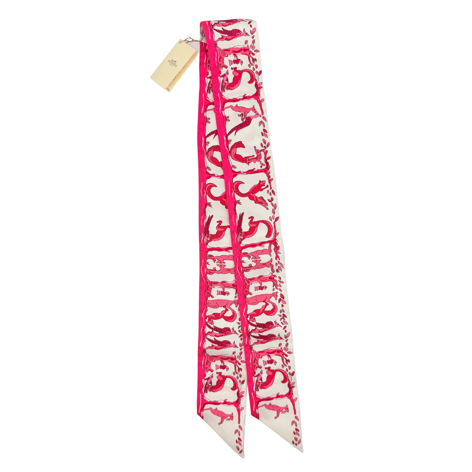 Red and White Silk Alphabet Twilly Scarf