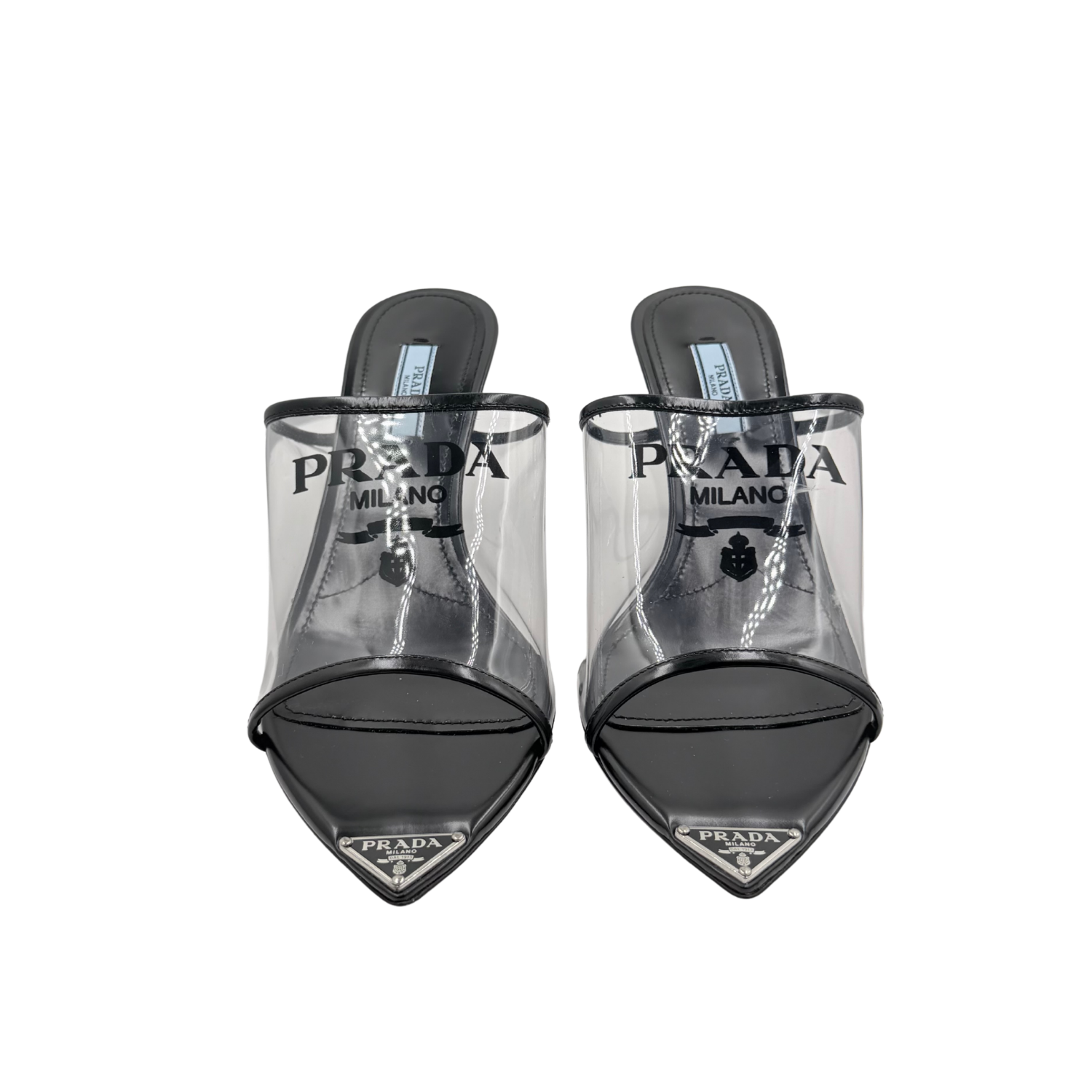 Enameled Metal Triangle PVC Heeled Sandals