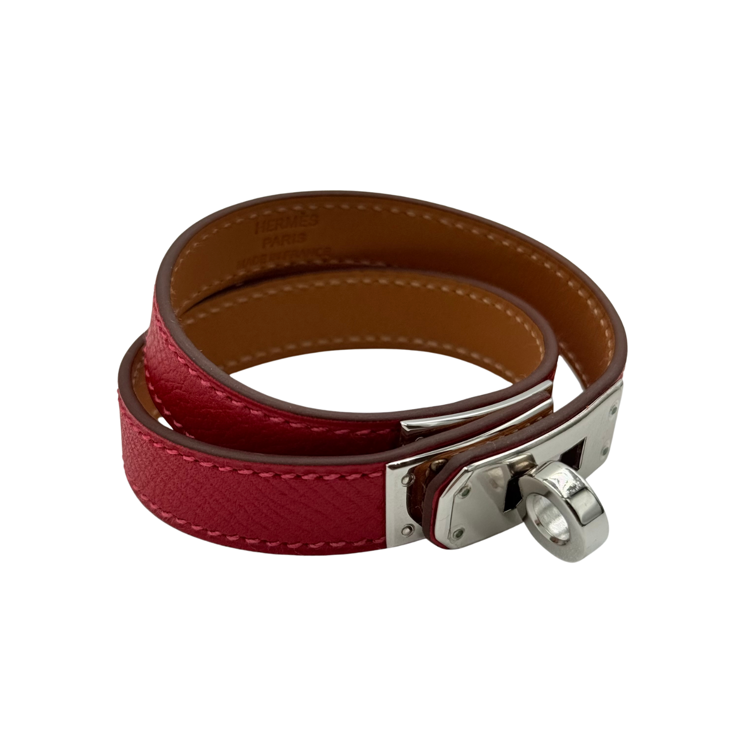 Hermès Small Kelly Double Tour Leather Wrap Bracelet Red