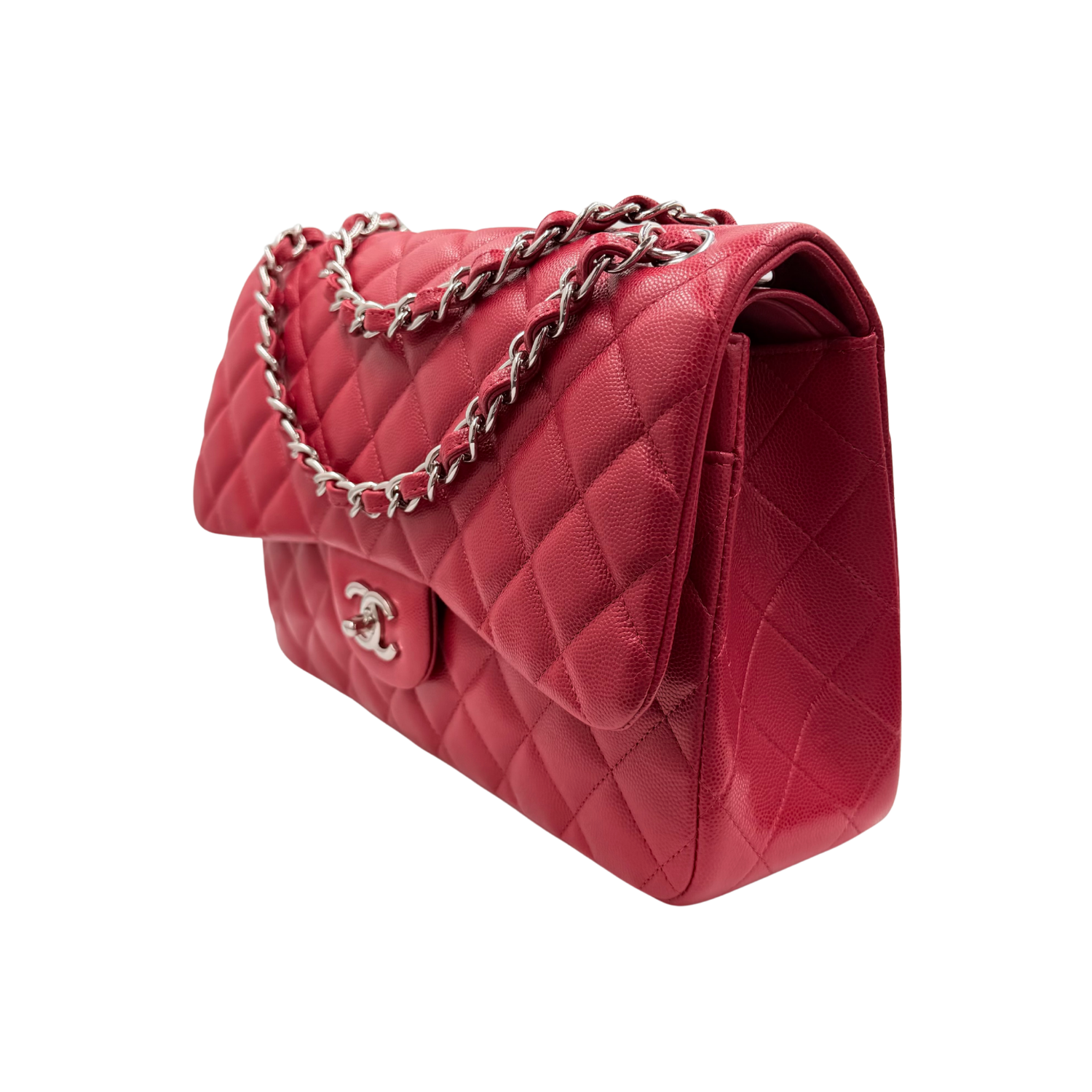 Chanel Jumbo Quilted Caviar Classic Double Flap Bag Red